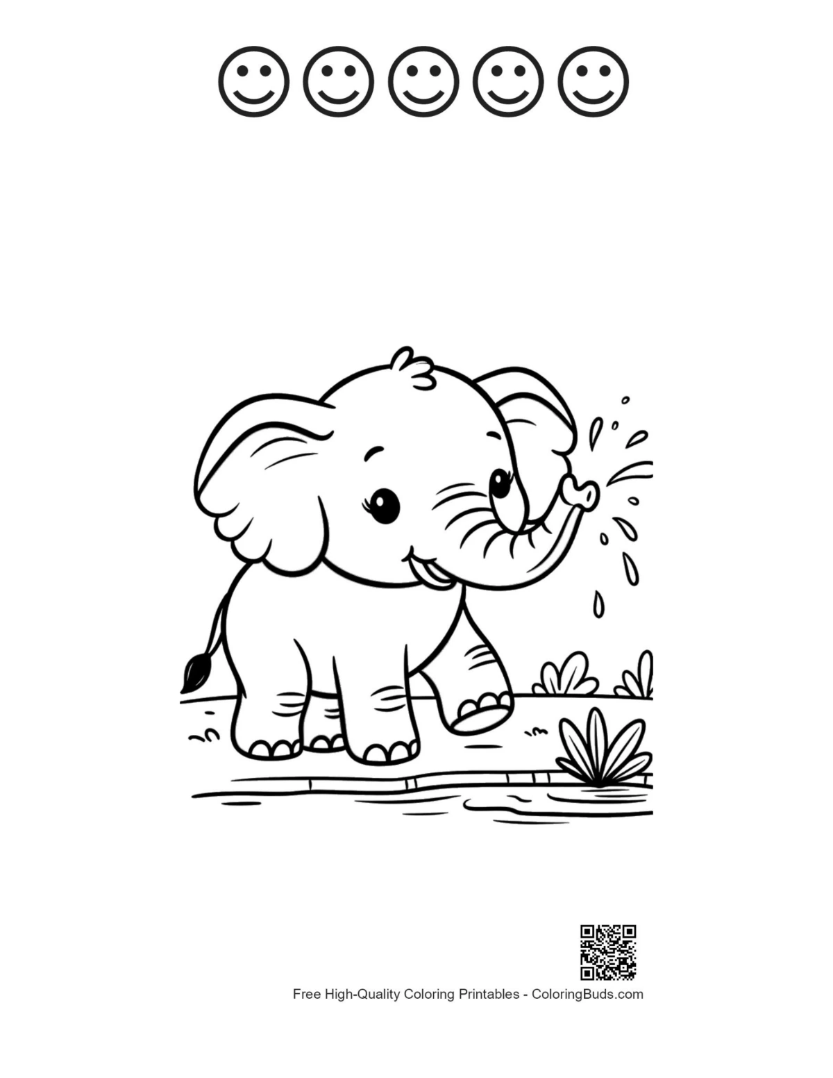 Cute elephant water printable with happy faces