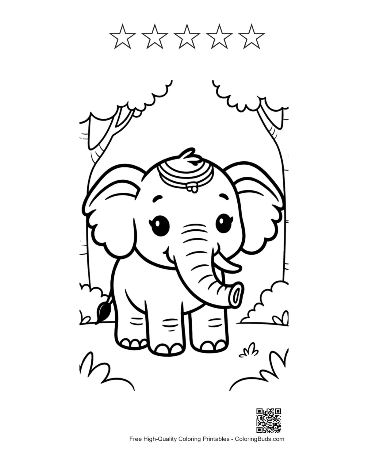 Baby elephant printable with 5 star outlines