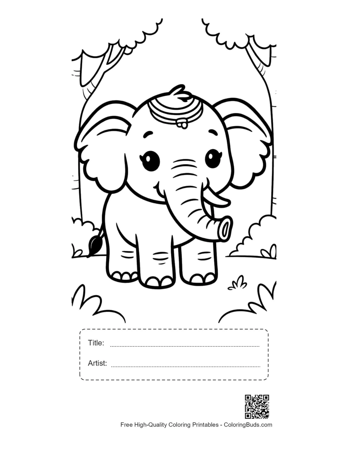 Baby elephant printable with title and artist box