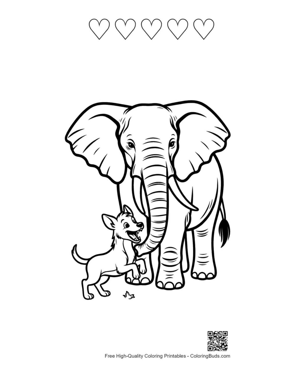 Heart outline tiny chihuahua and African elephant printable