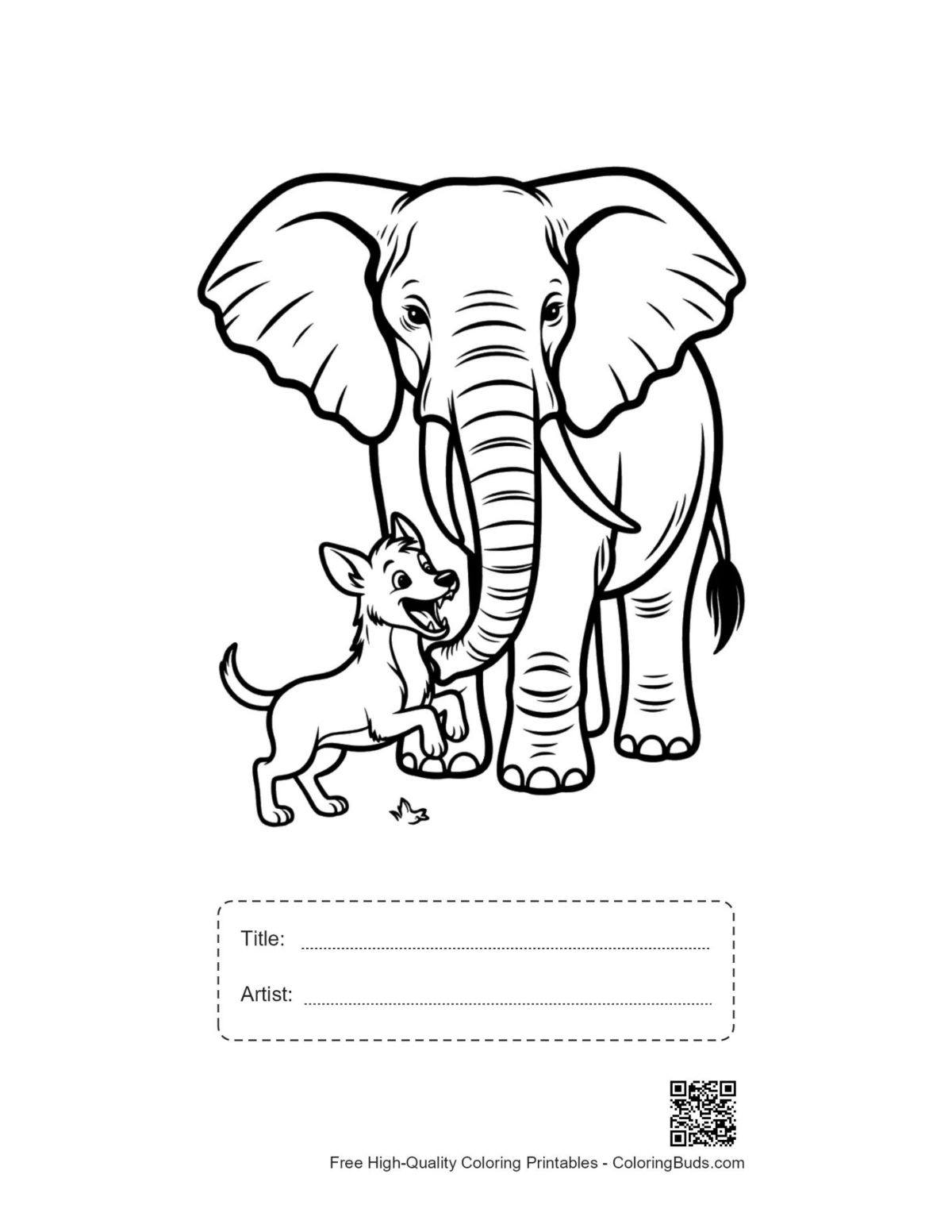 Printable tiny chihuahua and African elephant with title box