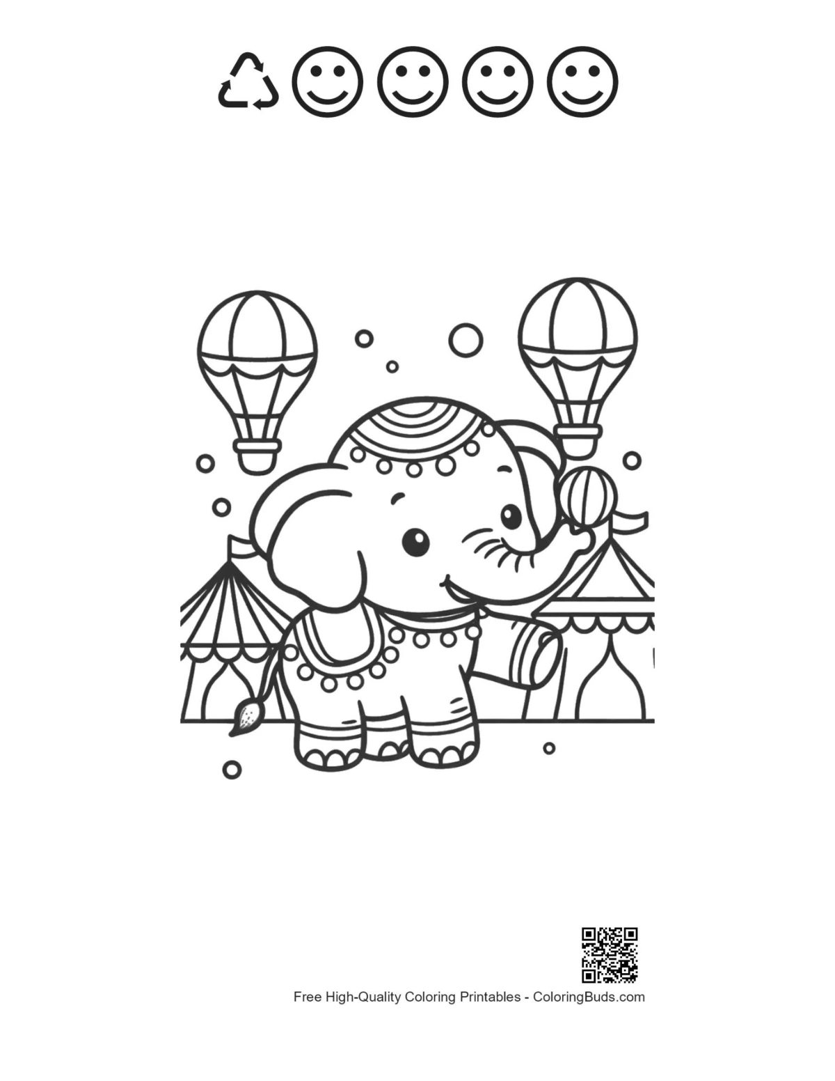 Happy baby Asian elephant carnival balloons printable