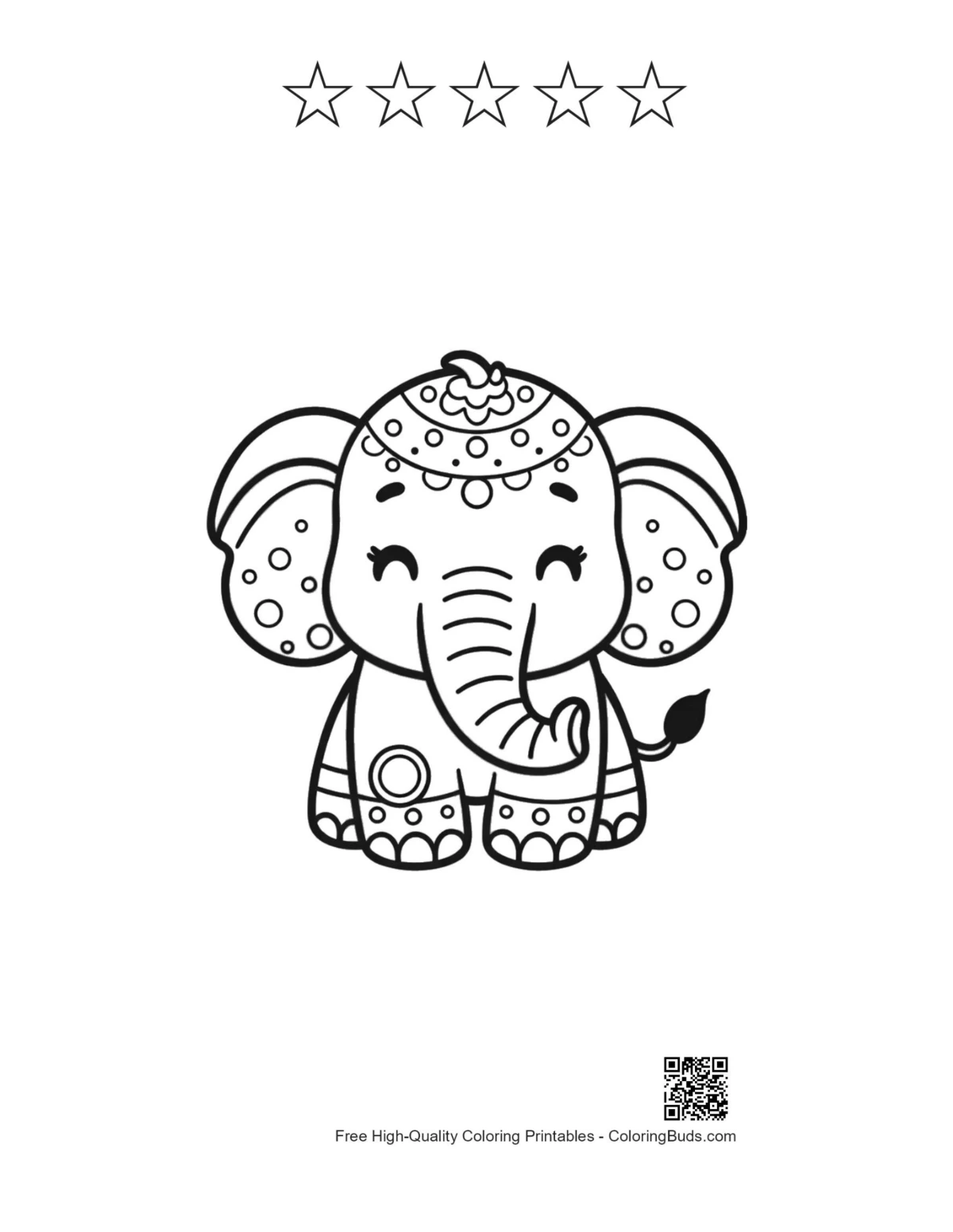 Baby elephant floral printable with 5 stars