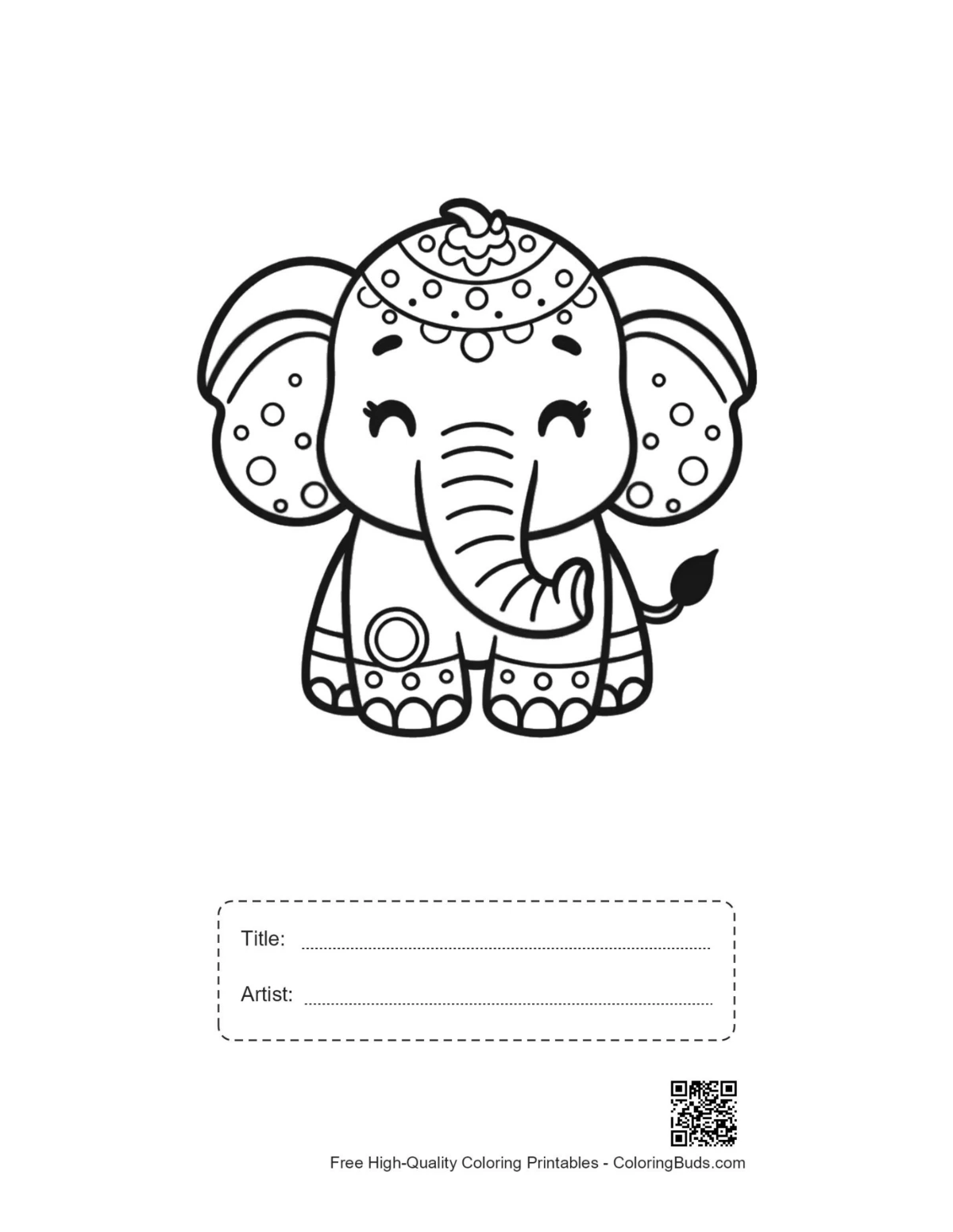 Baby Asian elephant printable with title artist box