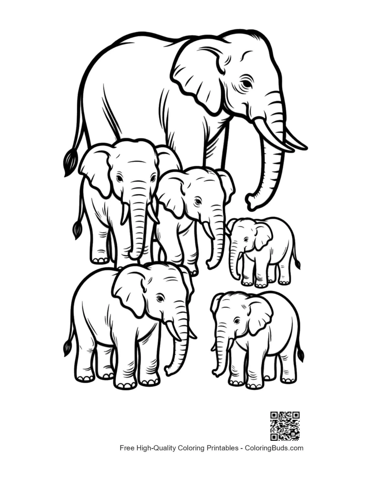 Asian elephant family gathering printable