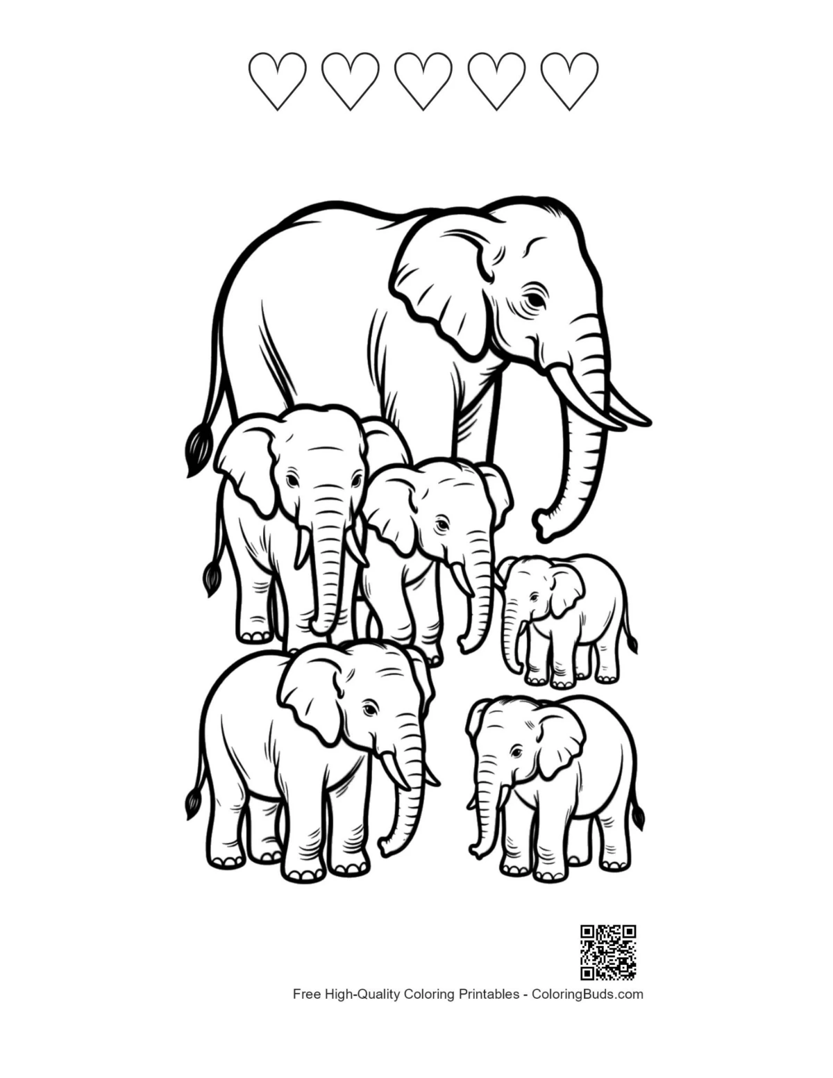 Asian elephant family with heart shapes