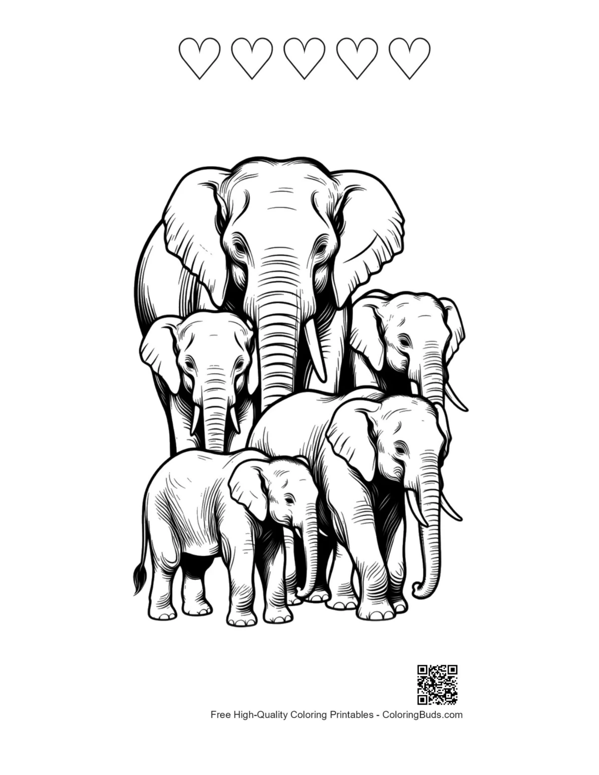 Elephant portrait with heart outlines