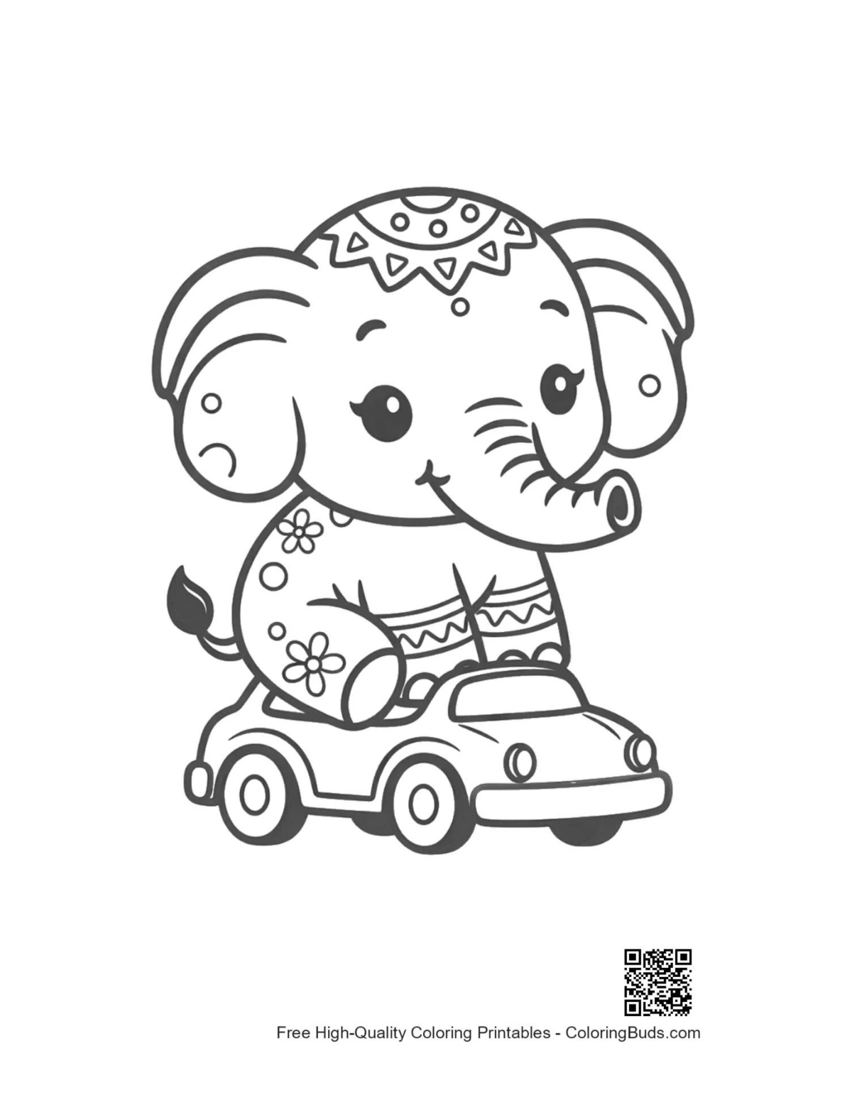 Printable Asian elephant coloring page outline