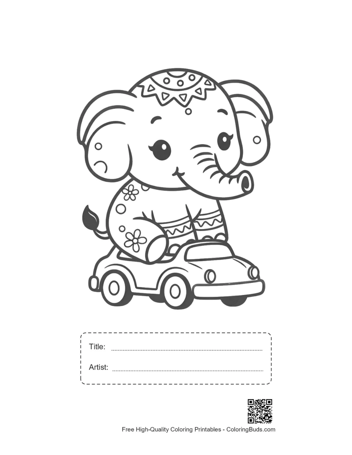Asian elephant printable with title and artist space