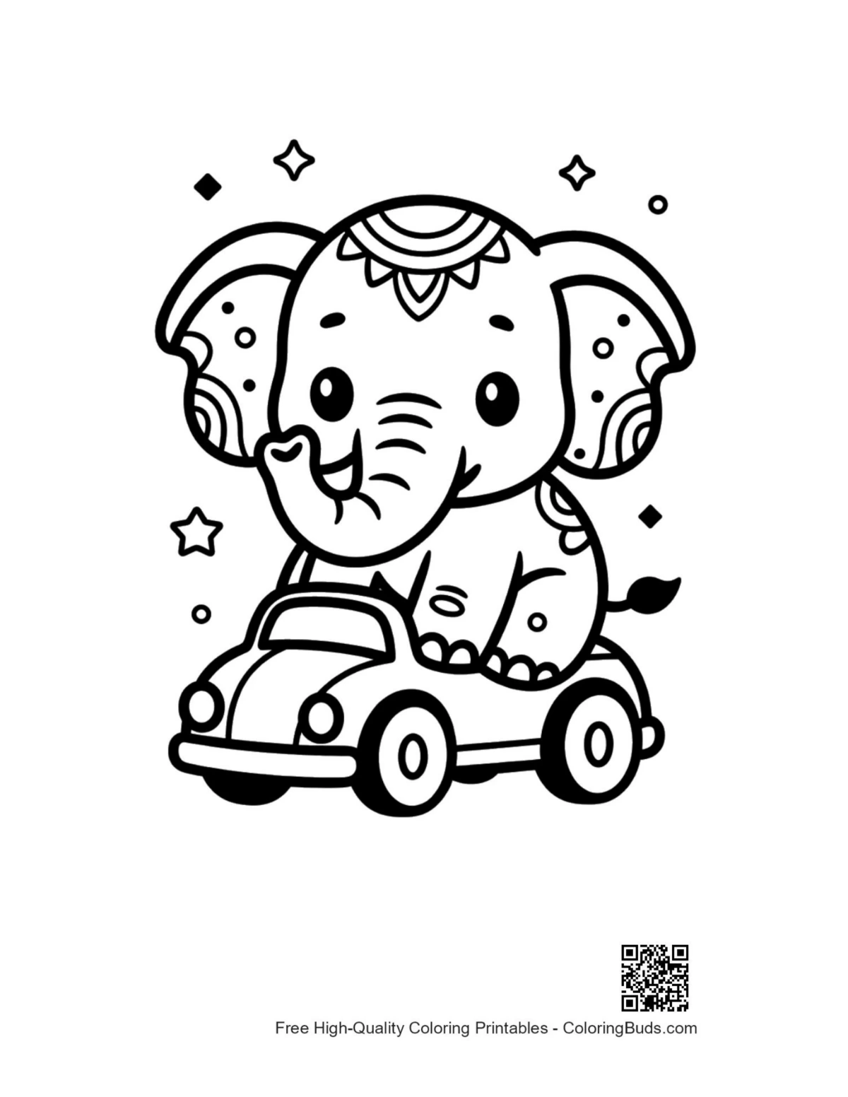 Cute Asian elephant coloring page printable