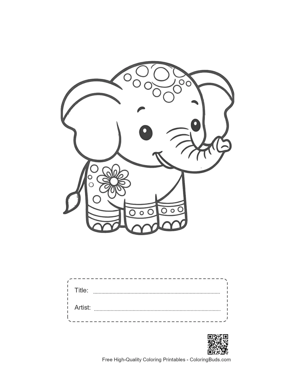 Cute Asian elephant printable with title box