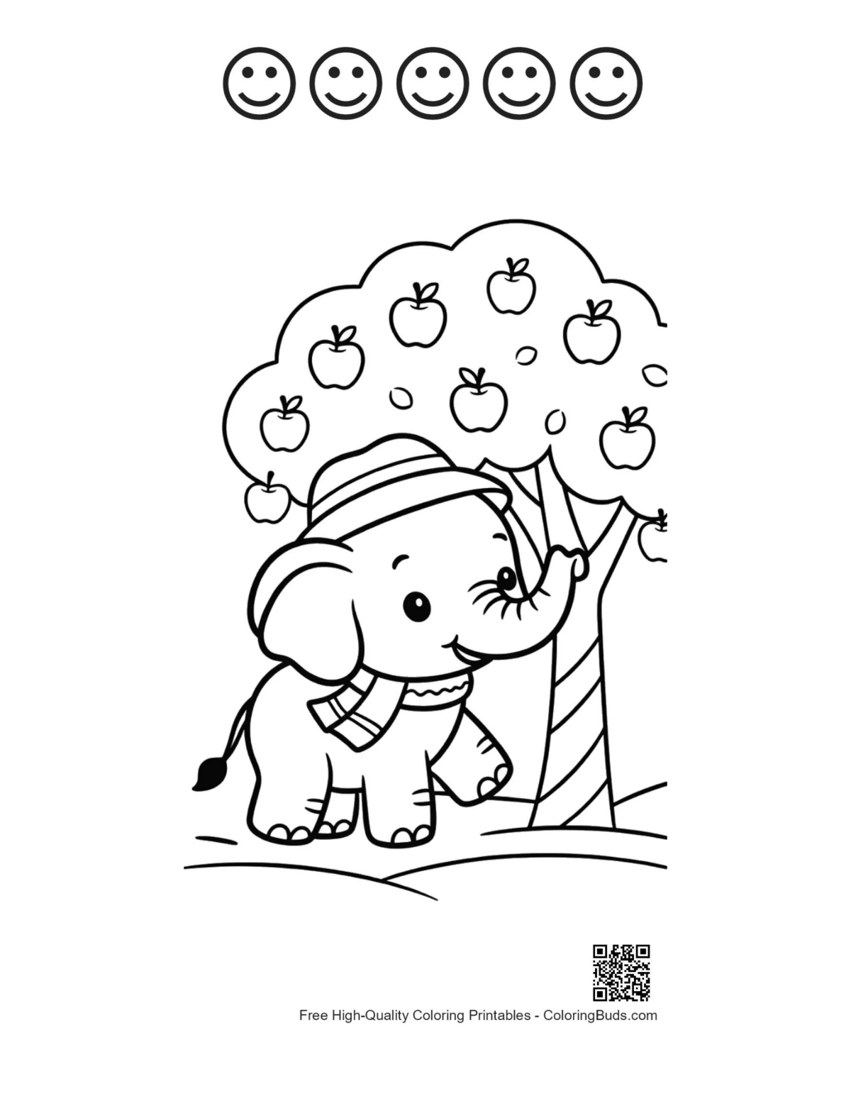 Cute elephant apple printable with happy faces