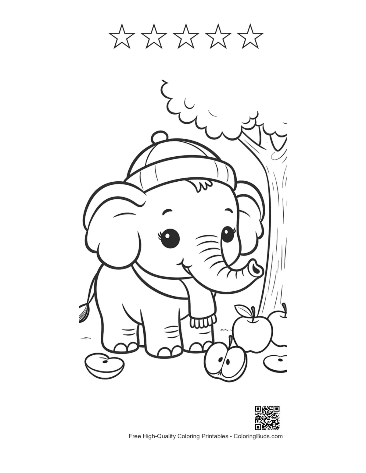 Baby elephant printable with 5 star outlines