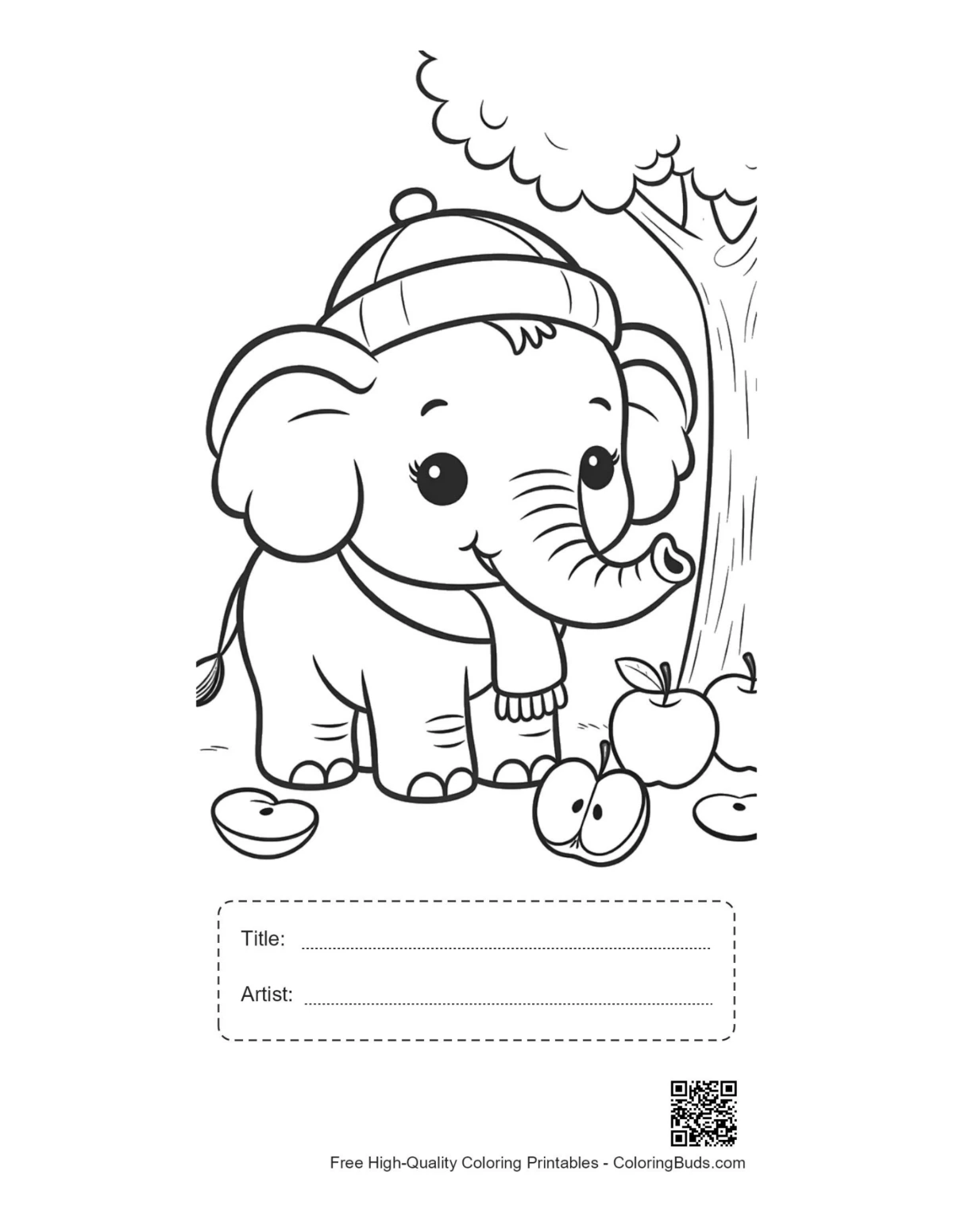 Baby elephant autumn apples printable with title box