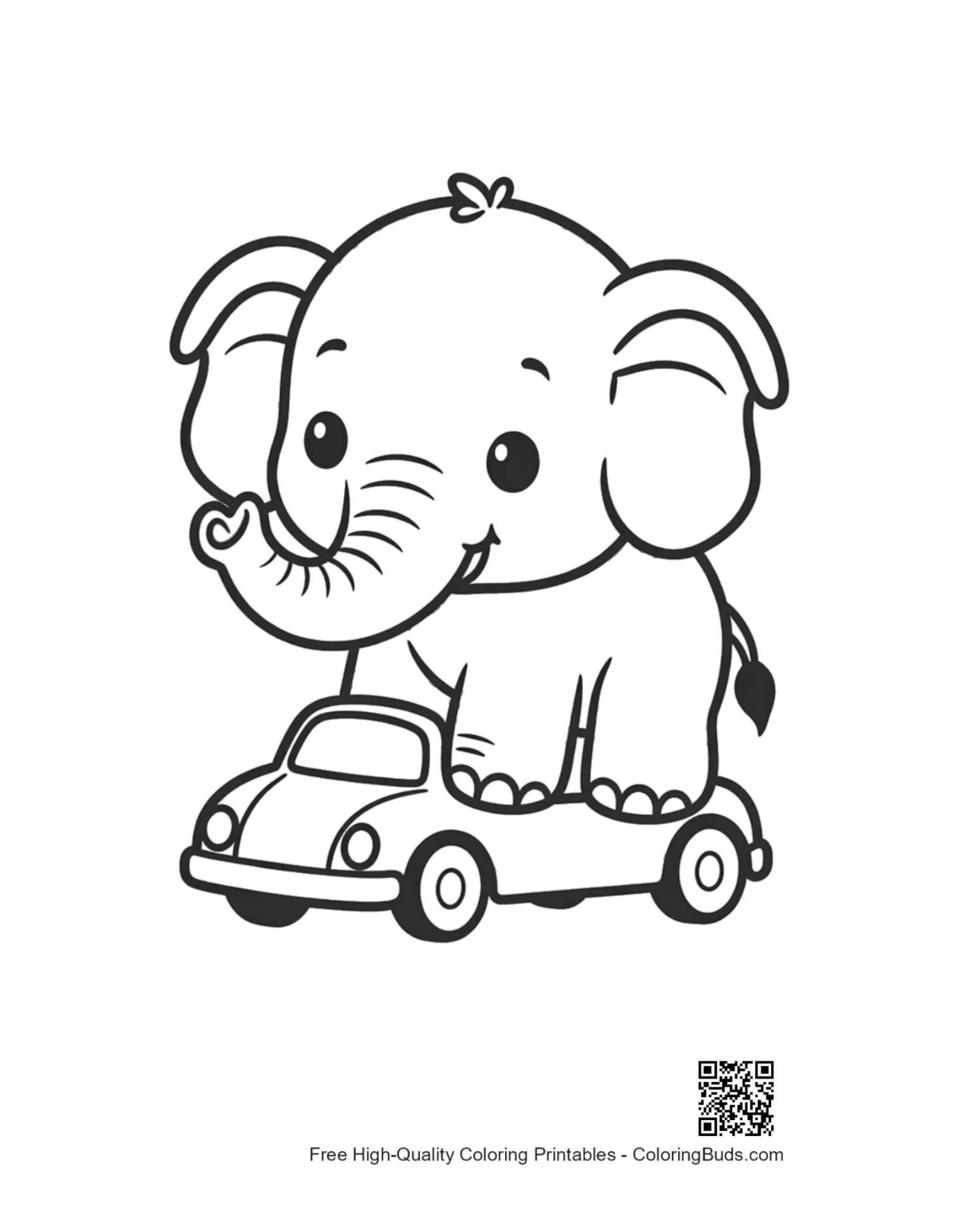 Little Asian elephant driving toy car floral printable
