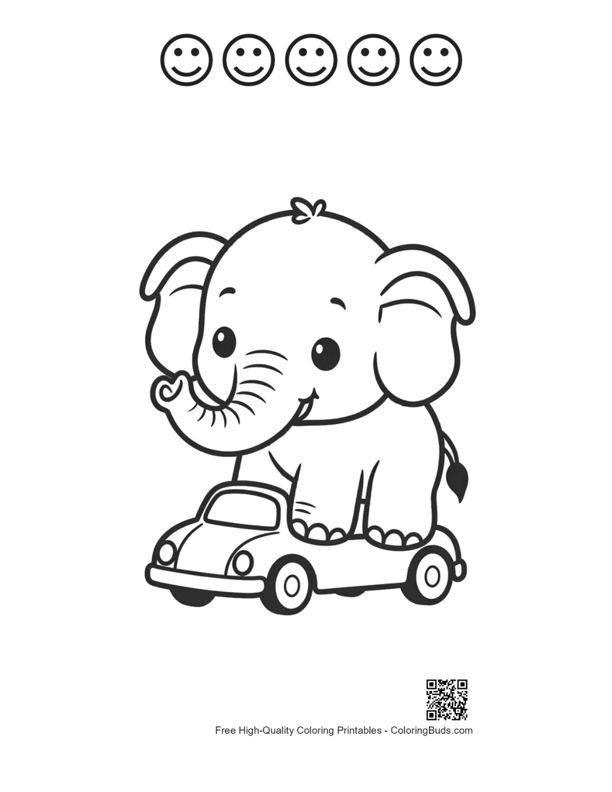 Cute elephant car with 5 happy faces outline