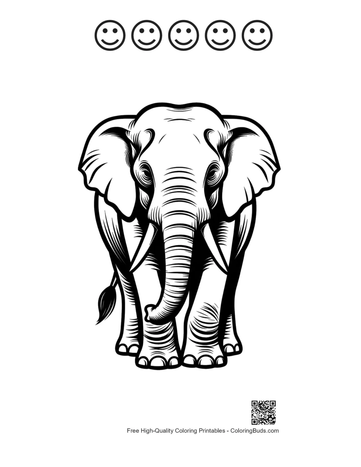 Printable elephant line art with happy faces