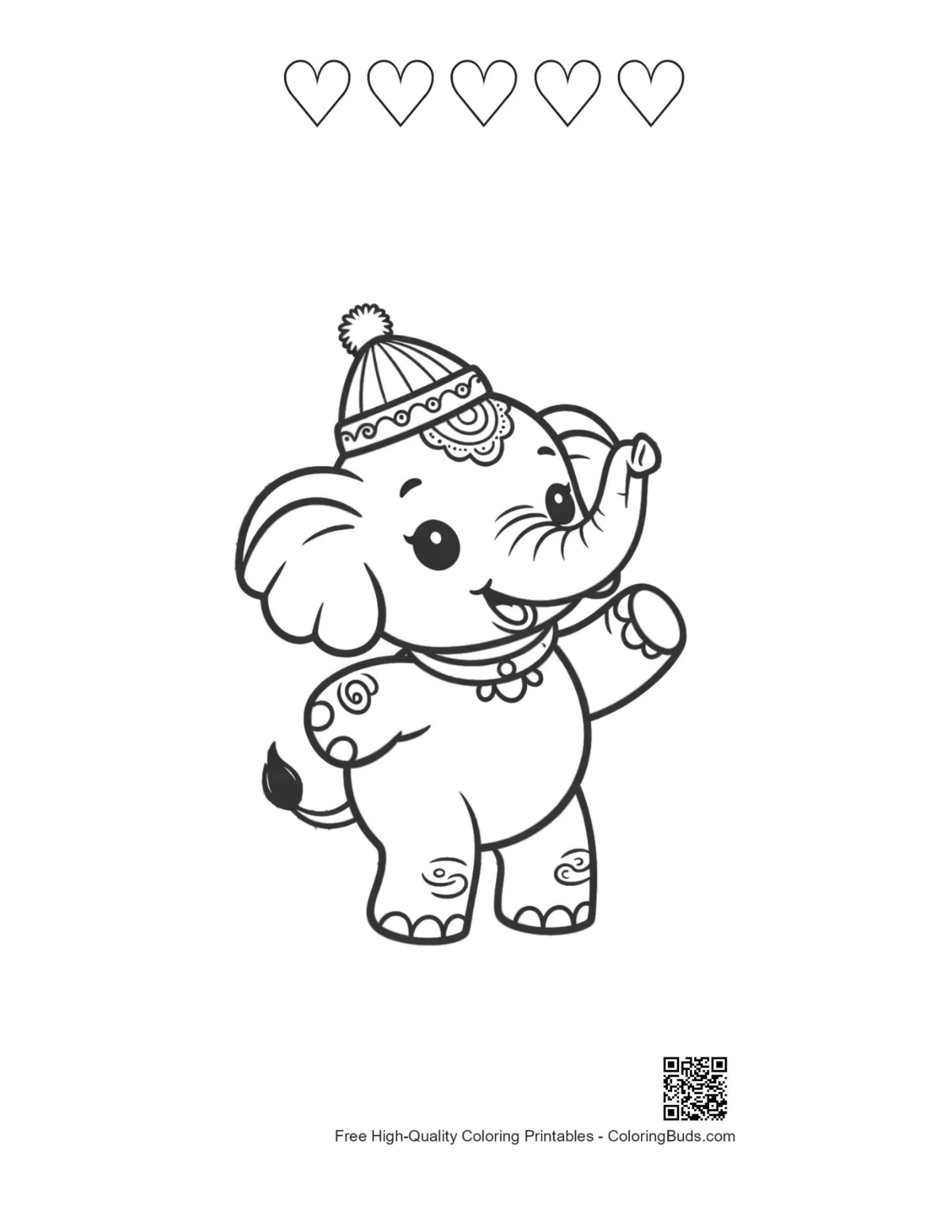 Elephant calf winter hat waving with heart outlines