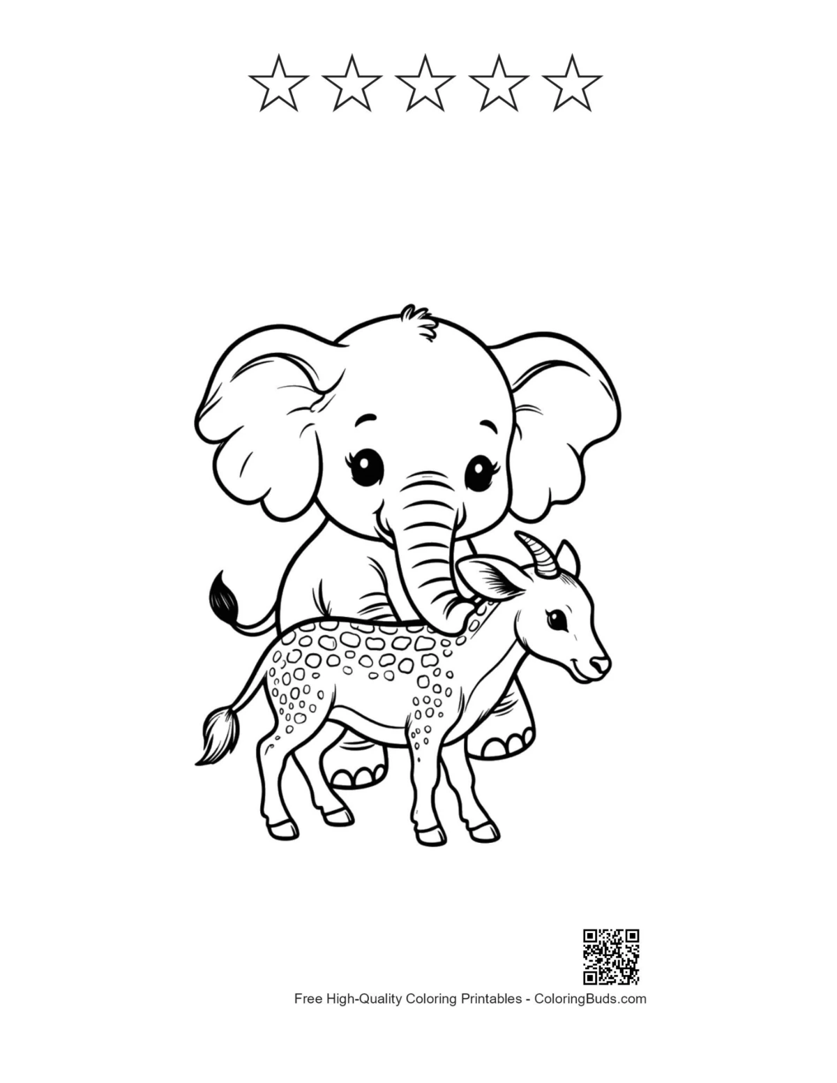 Baby elephant fawn cuddling with 5 star outlines