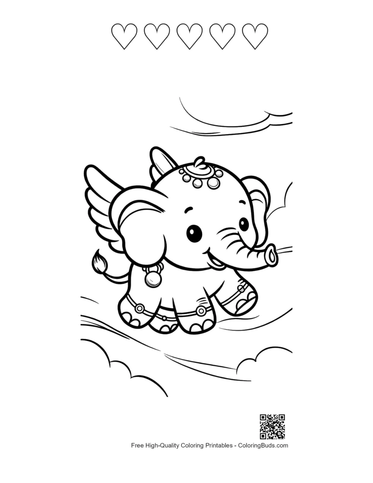 Baby elephant spraying water with heart outlines
