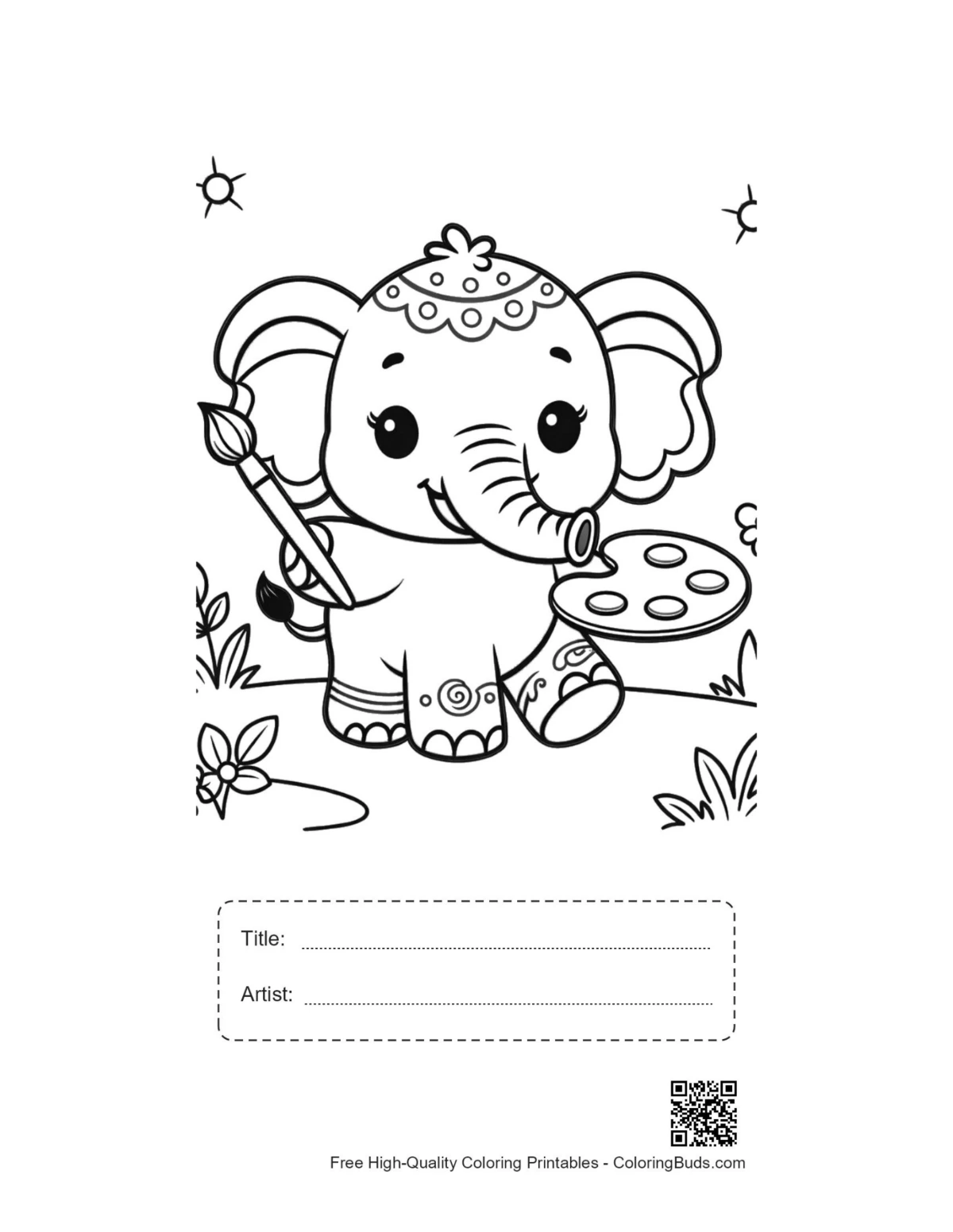Baby elephant balloons printable with title artist box