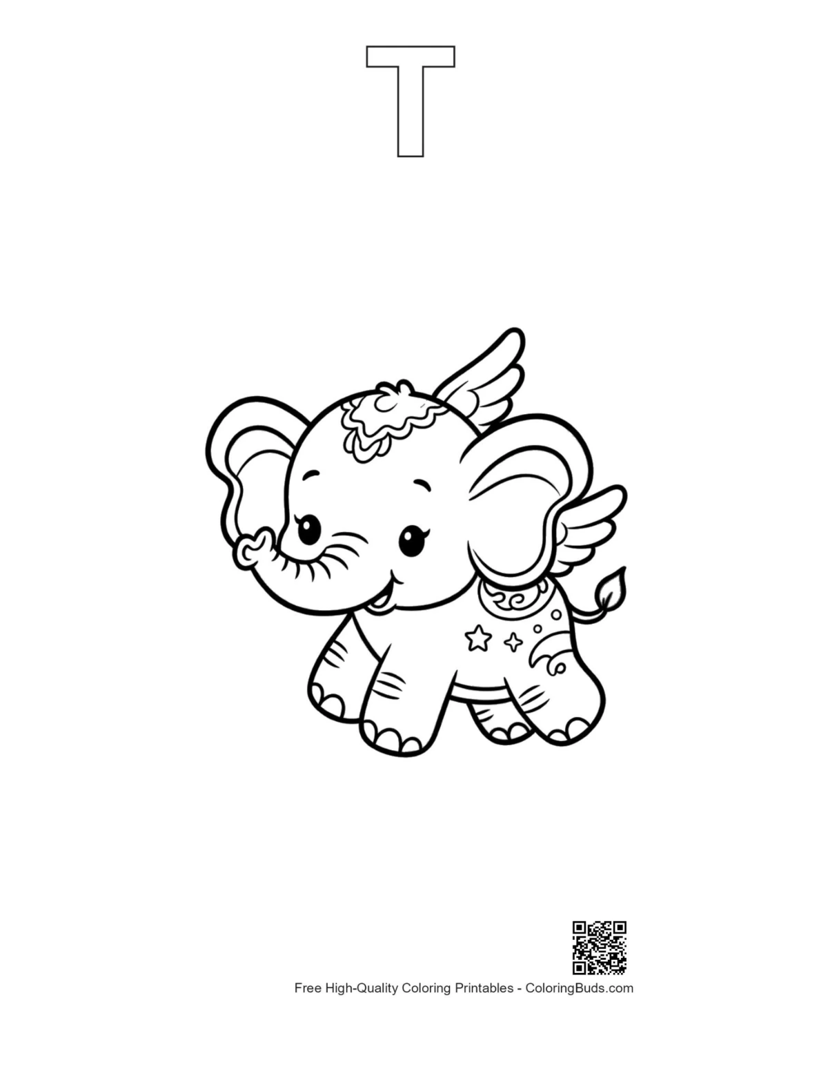Baby elephant outline shaped like alphabet letter T