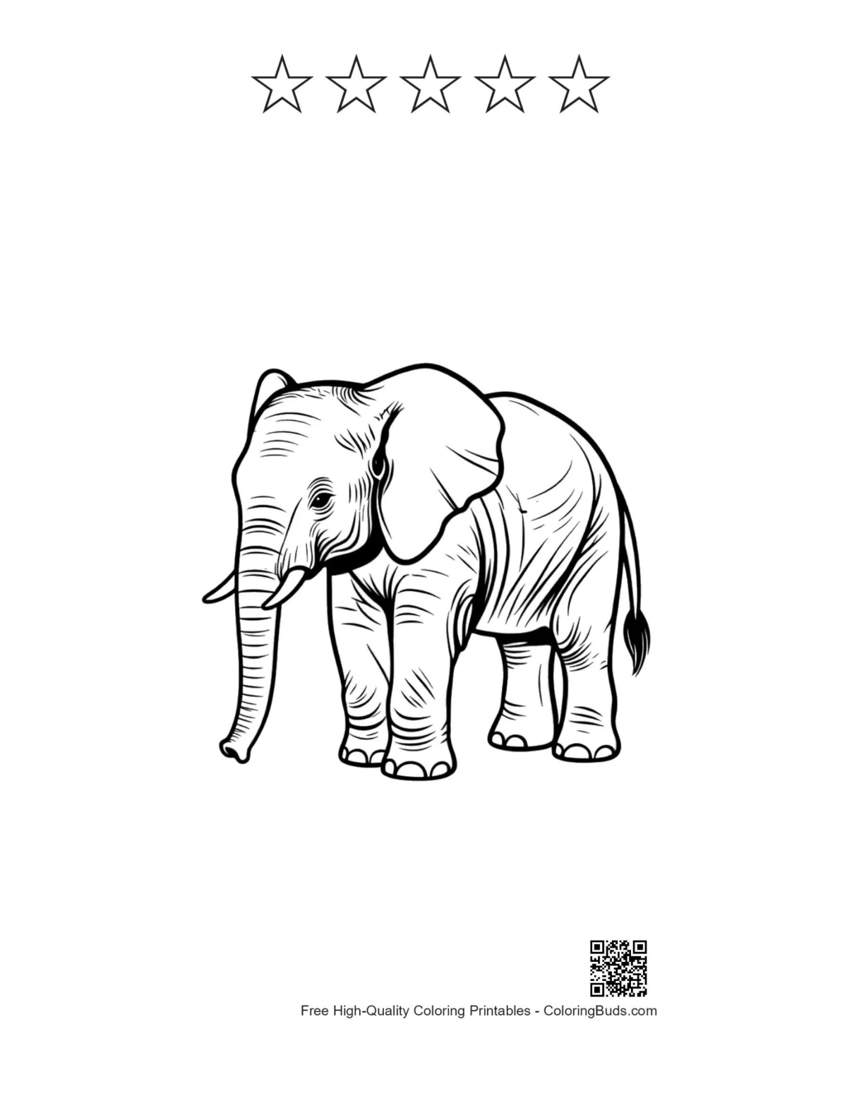 Baby elephant with 5 star outline printable