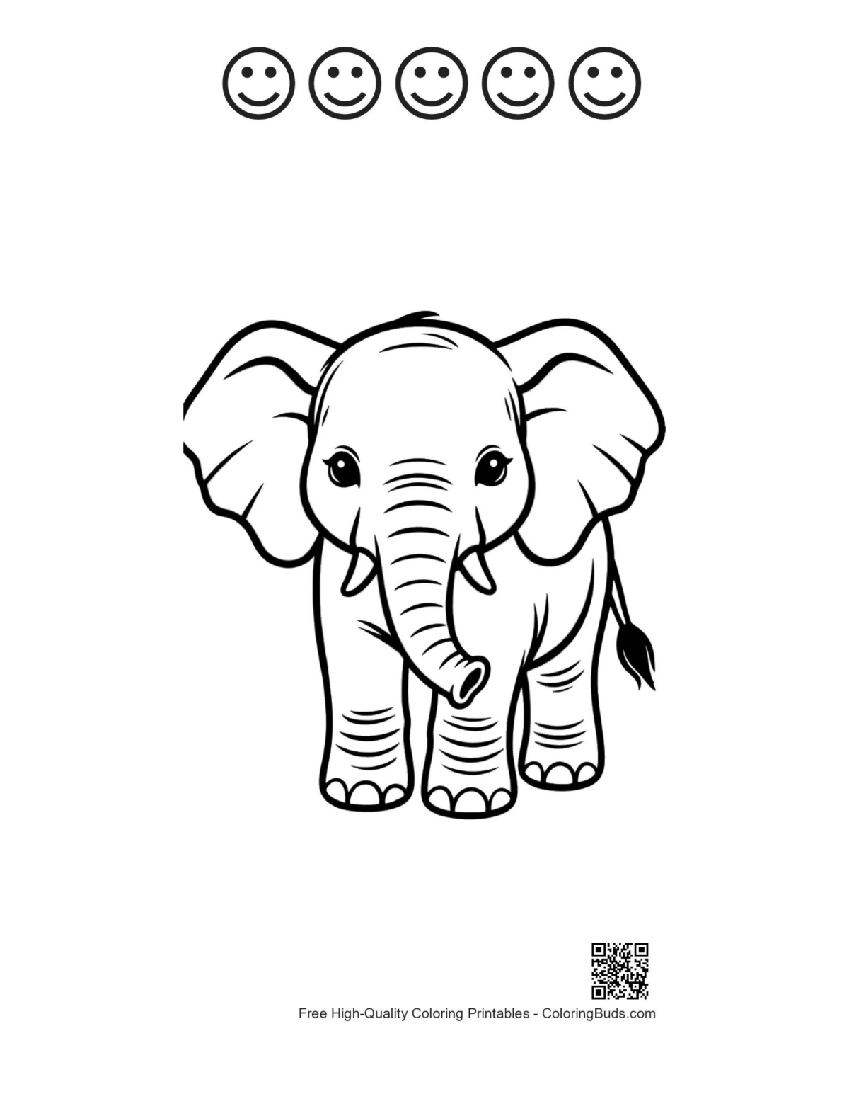 Baby elephant with happy faces outline