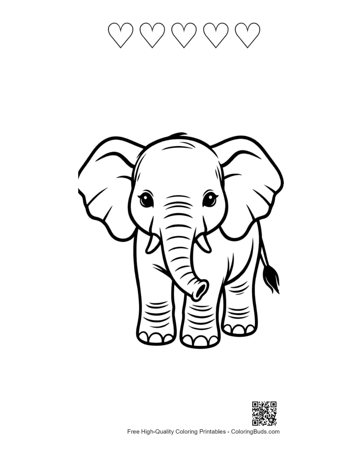 Baby elephant hearts outline coloring page