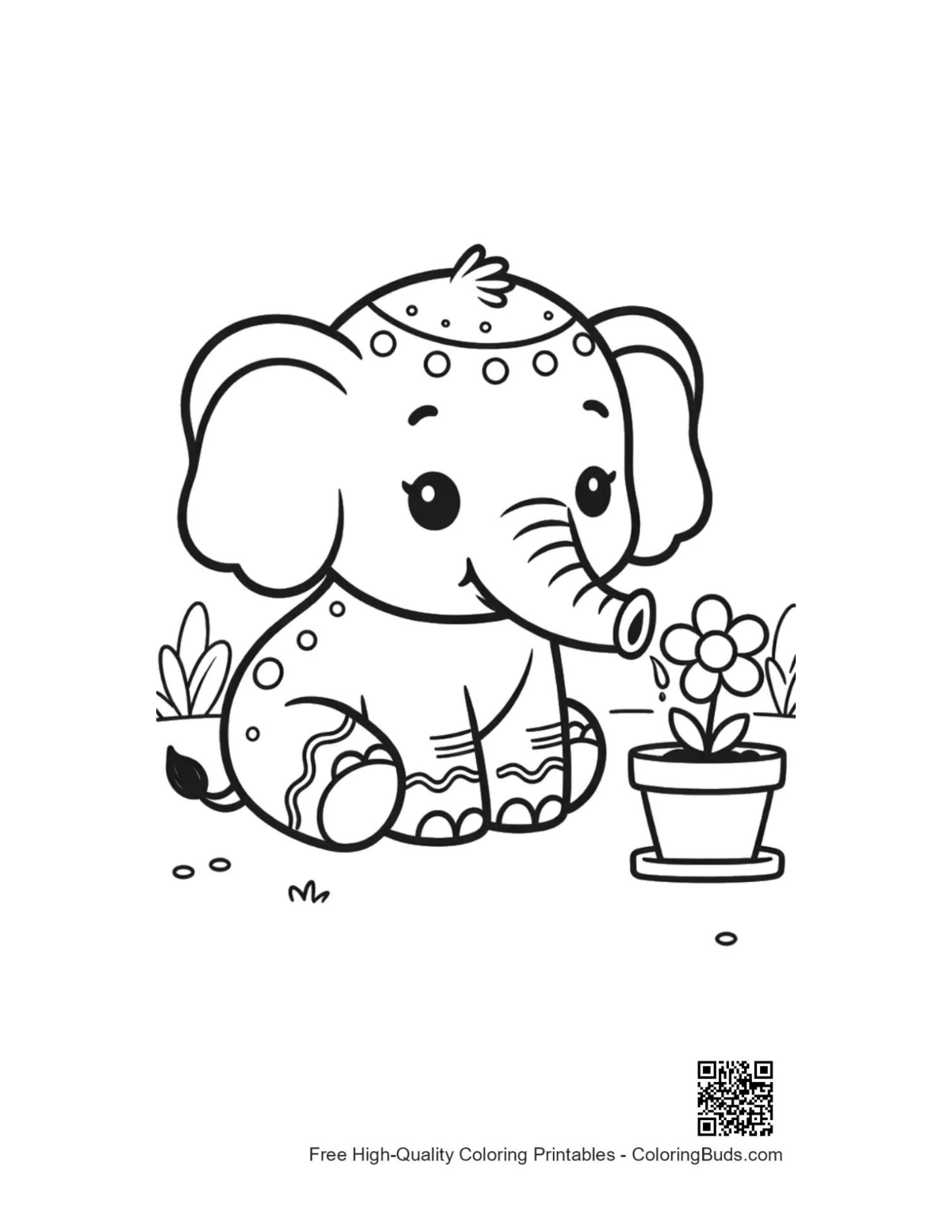 Cute baby elephant printable coloring page