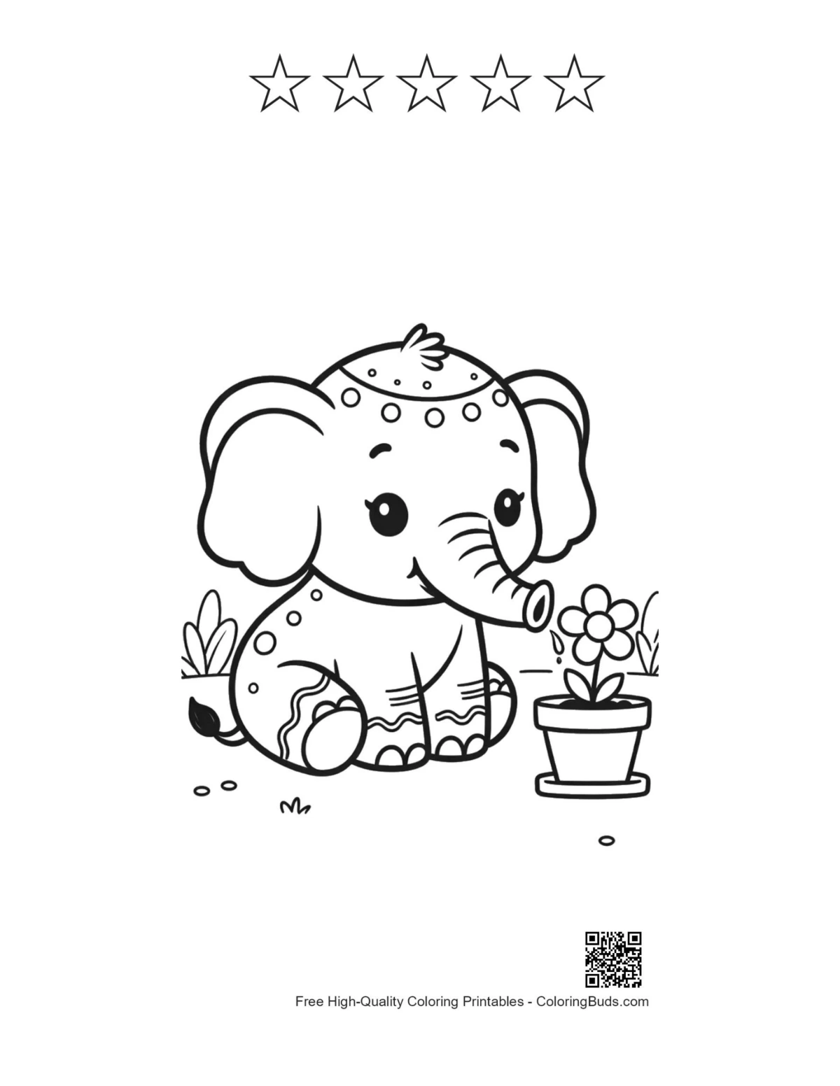 Cute baby elephant with 5 star outlines