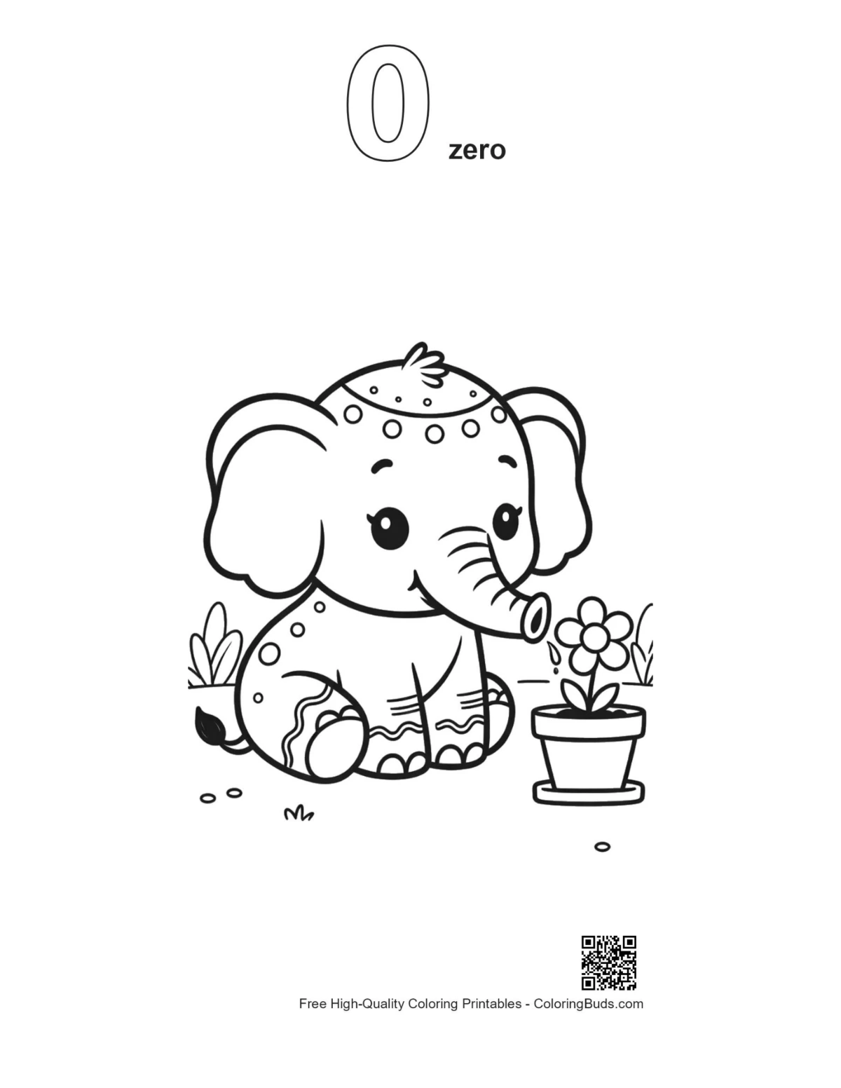 Cute baby elephant with number 0 outline