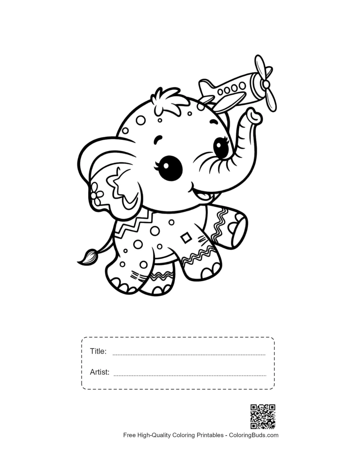 Baby elephant printable with title artist box