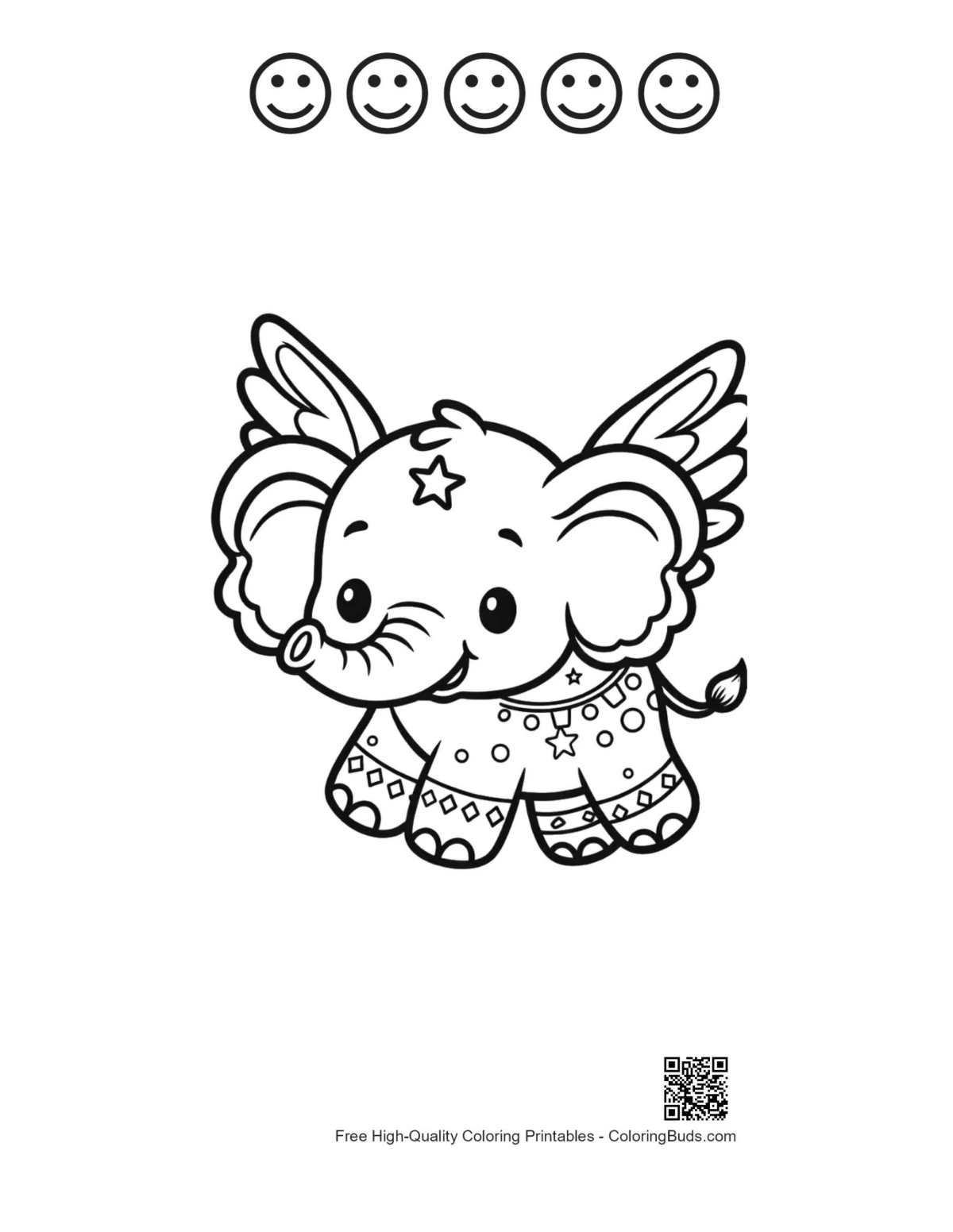 baby elephant with 5 happy faces coloring printable