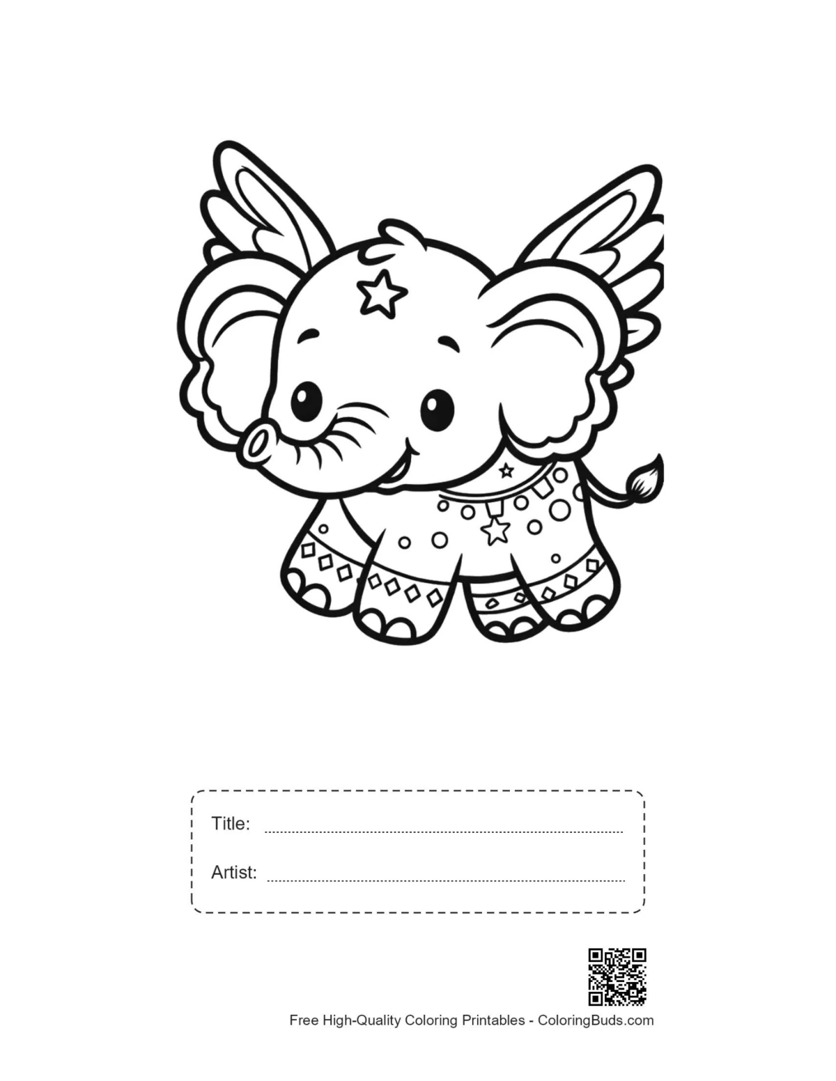 easy baby elephant printable with title artist box