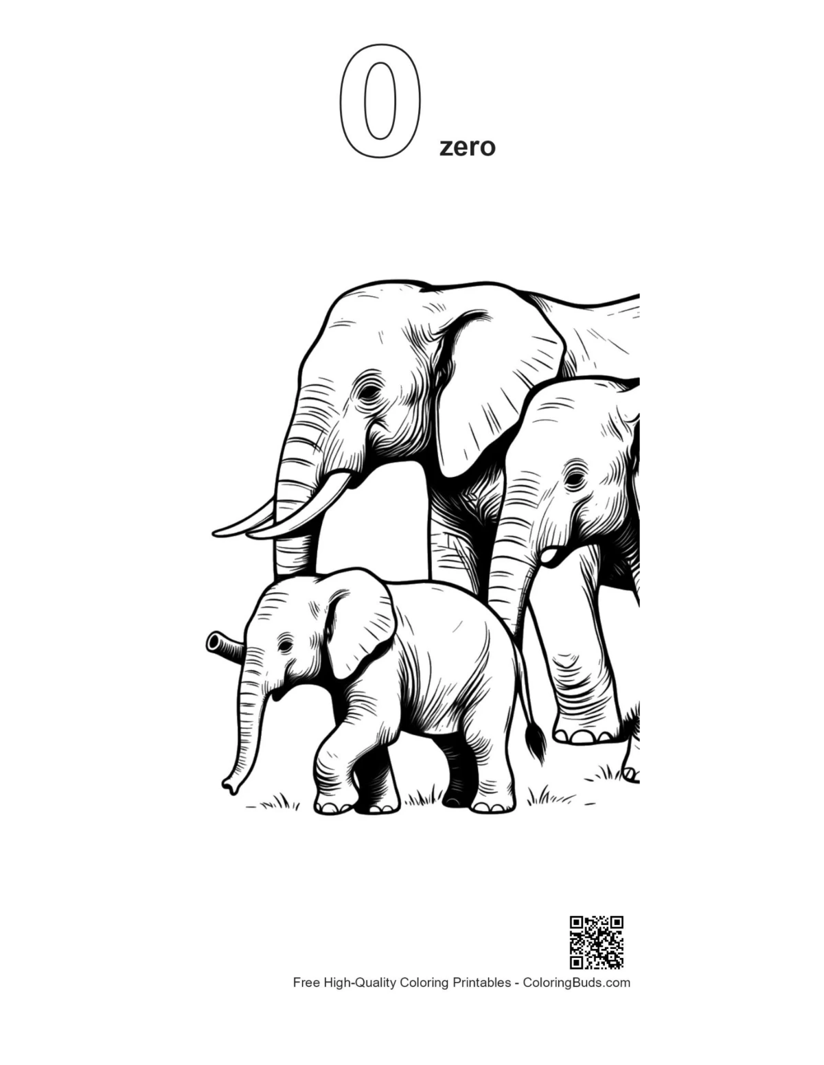 Elephant stroll outline numbered 0 coloring page