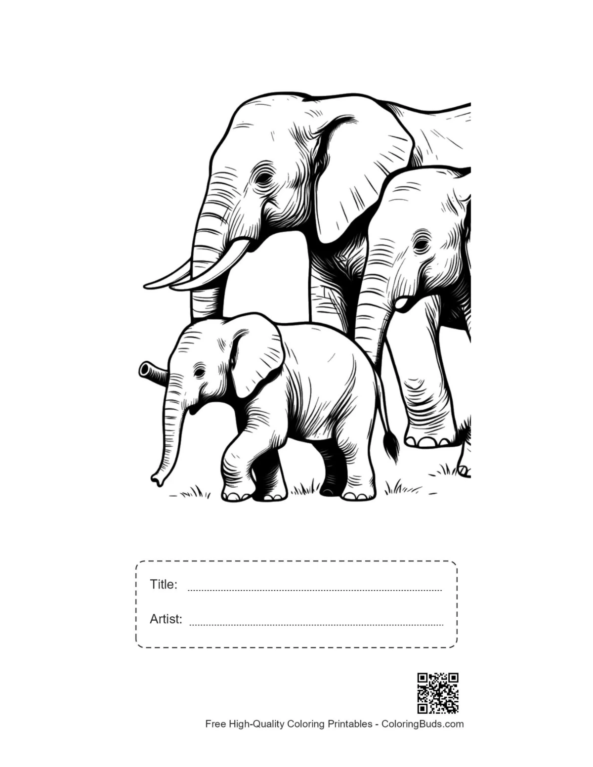 Elephant family stroll printable with title box