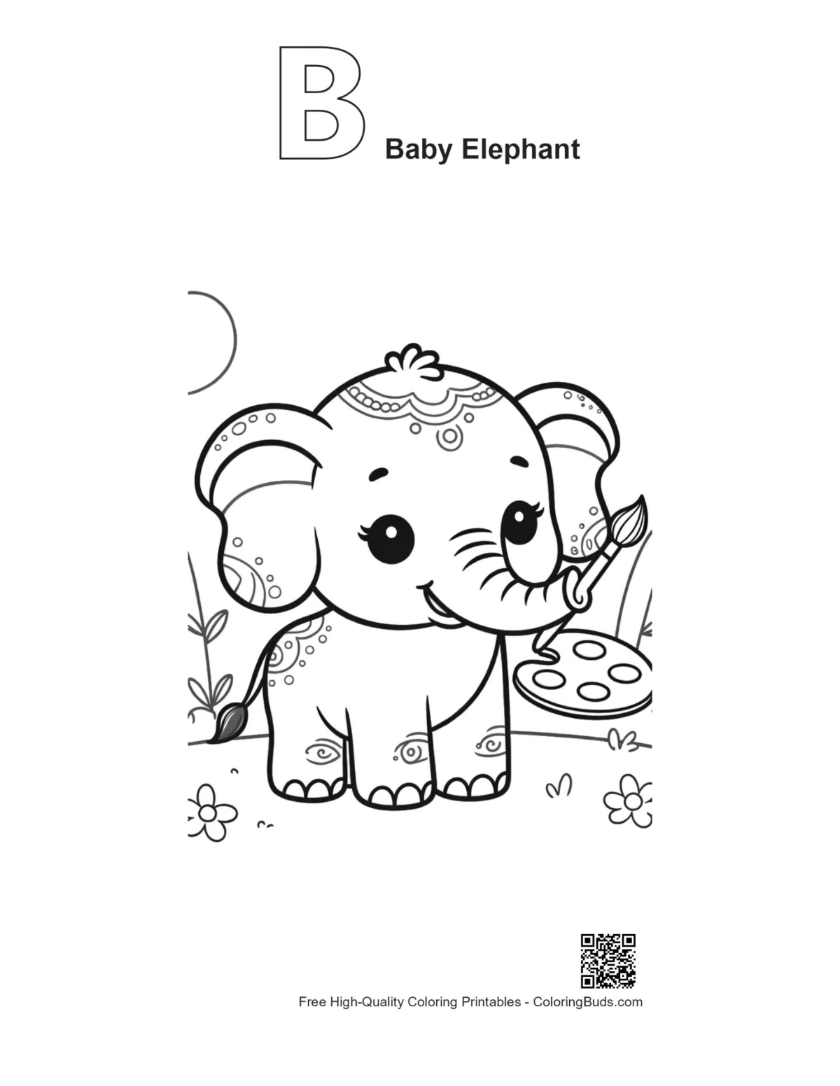 Baby elephant football printable with alphabet B outline
