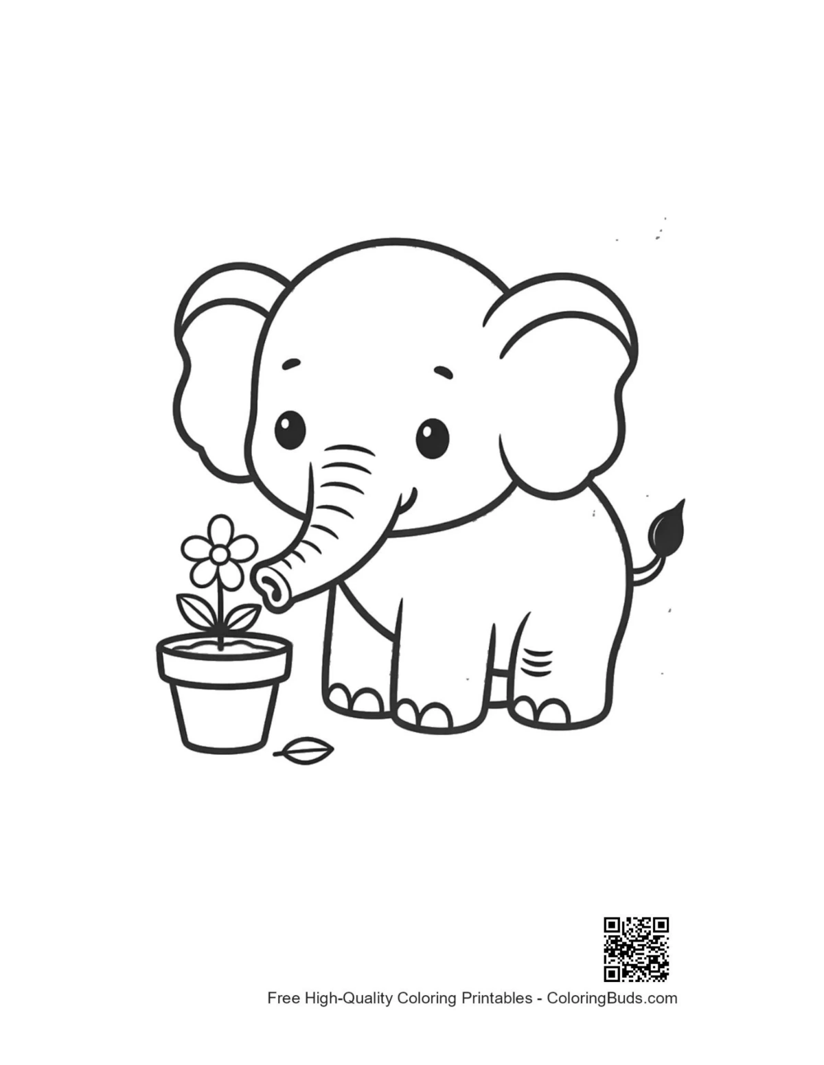 Cute baby elephant picking apples tree branch coloring printable