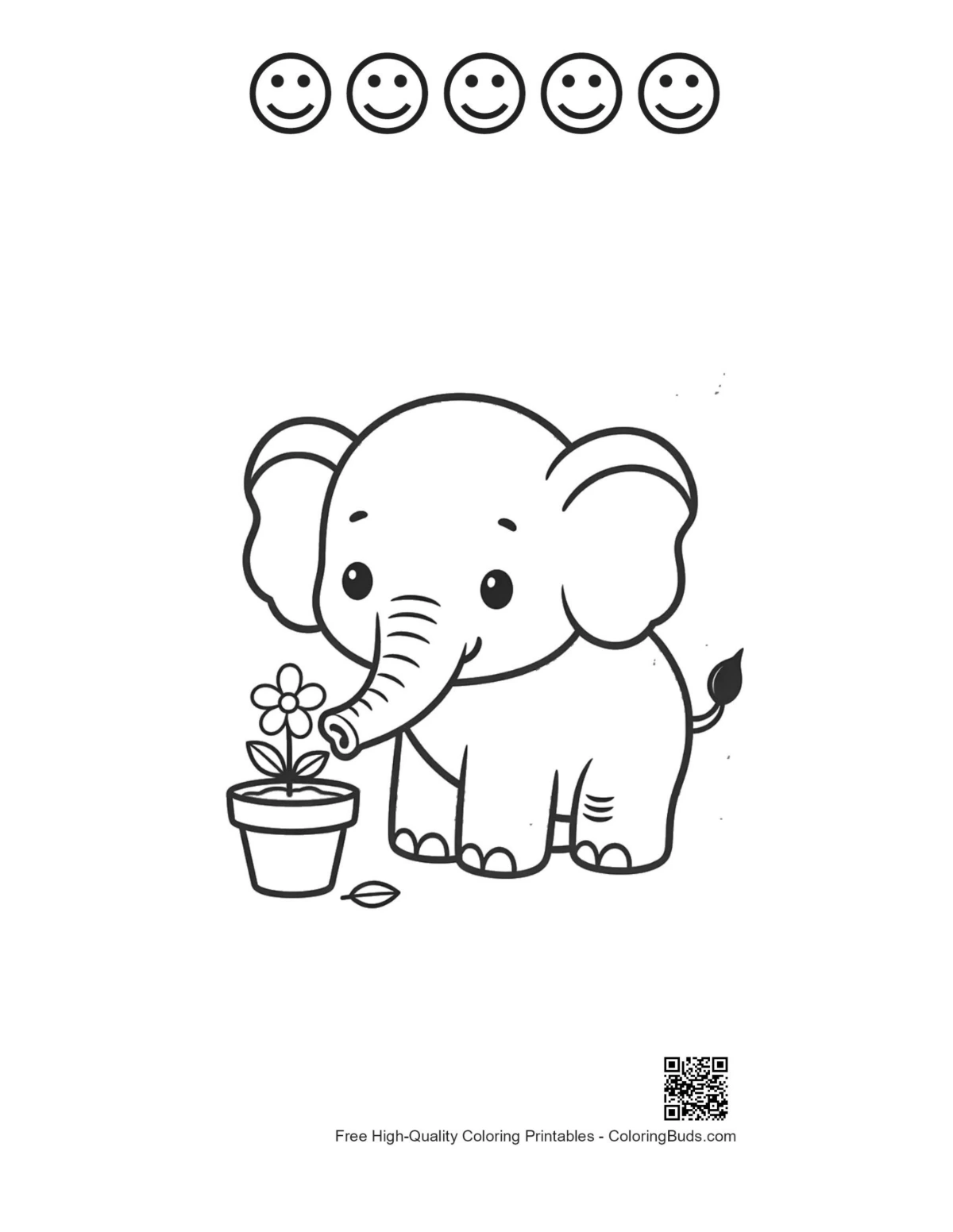 Baby elephant apples with 5 happy faces outline printable