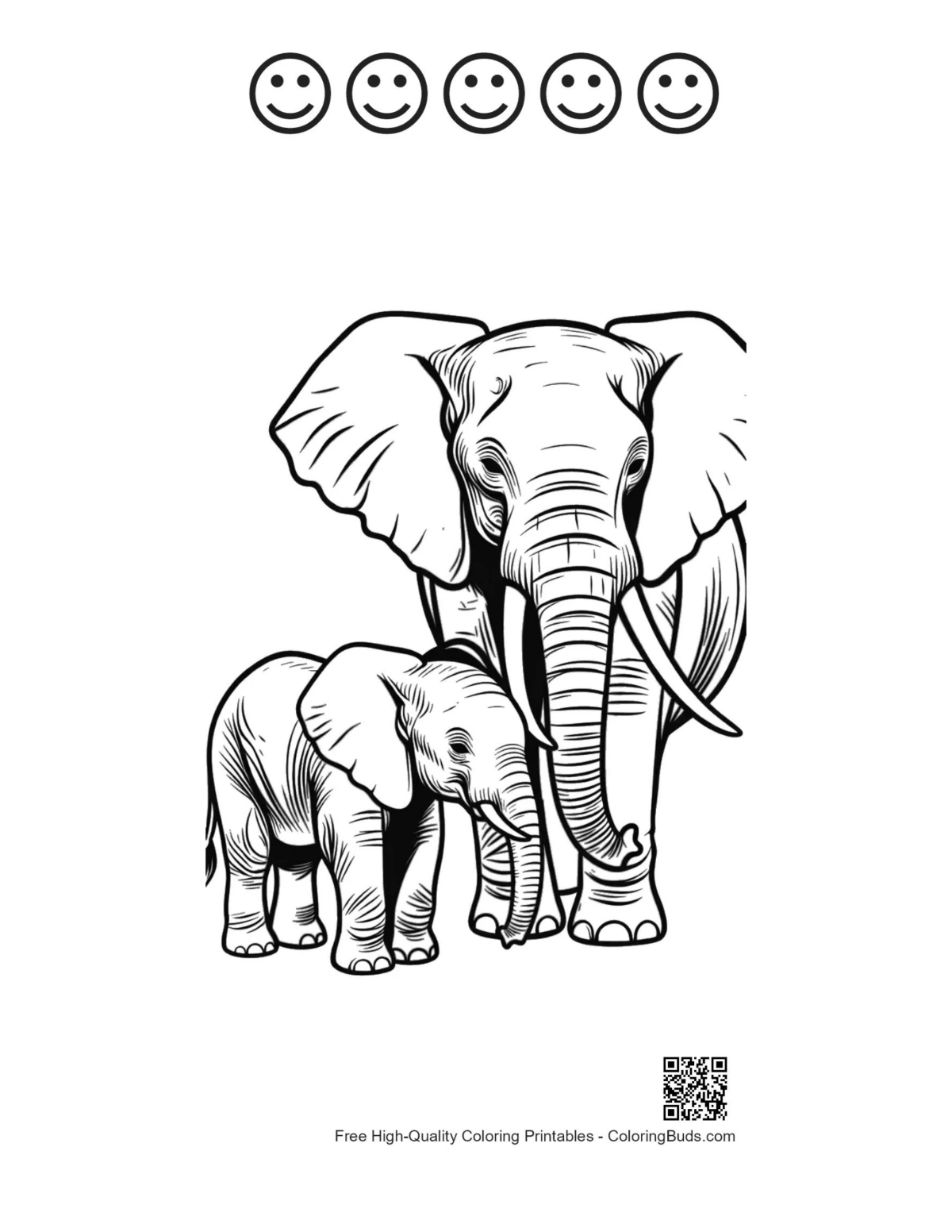 Happy faces on mother baby elephant print