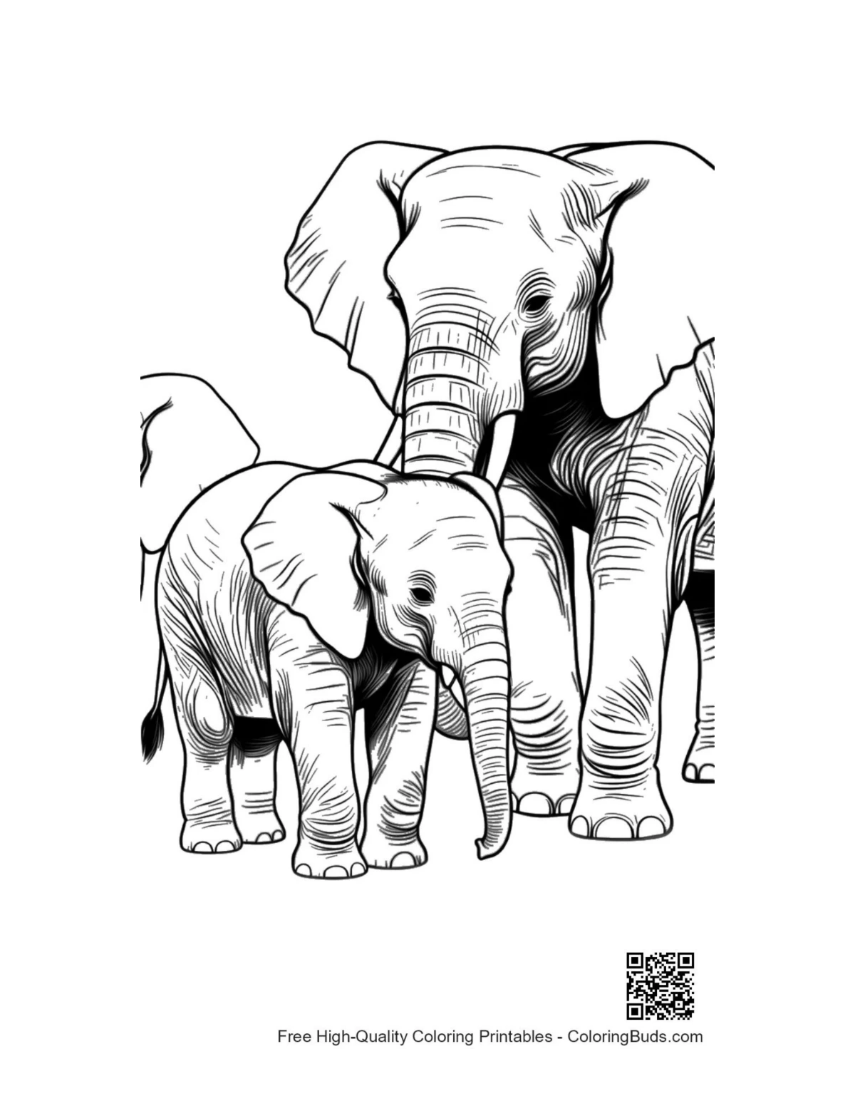 Mother elephant nuzzling baby elephant family printable