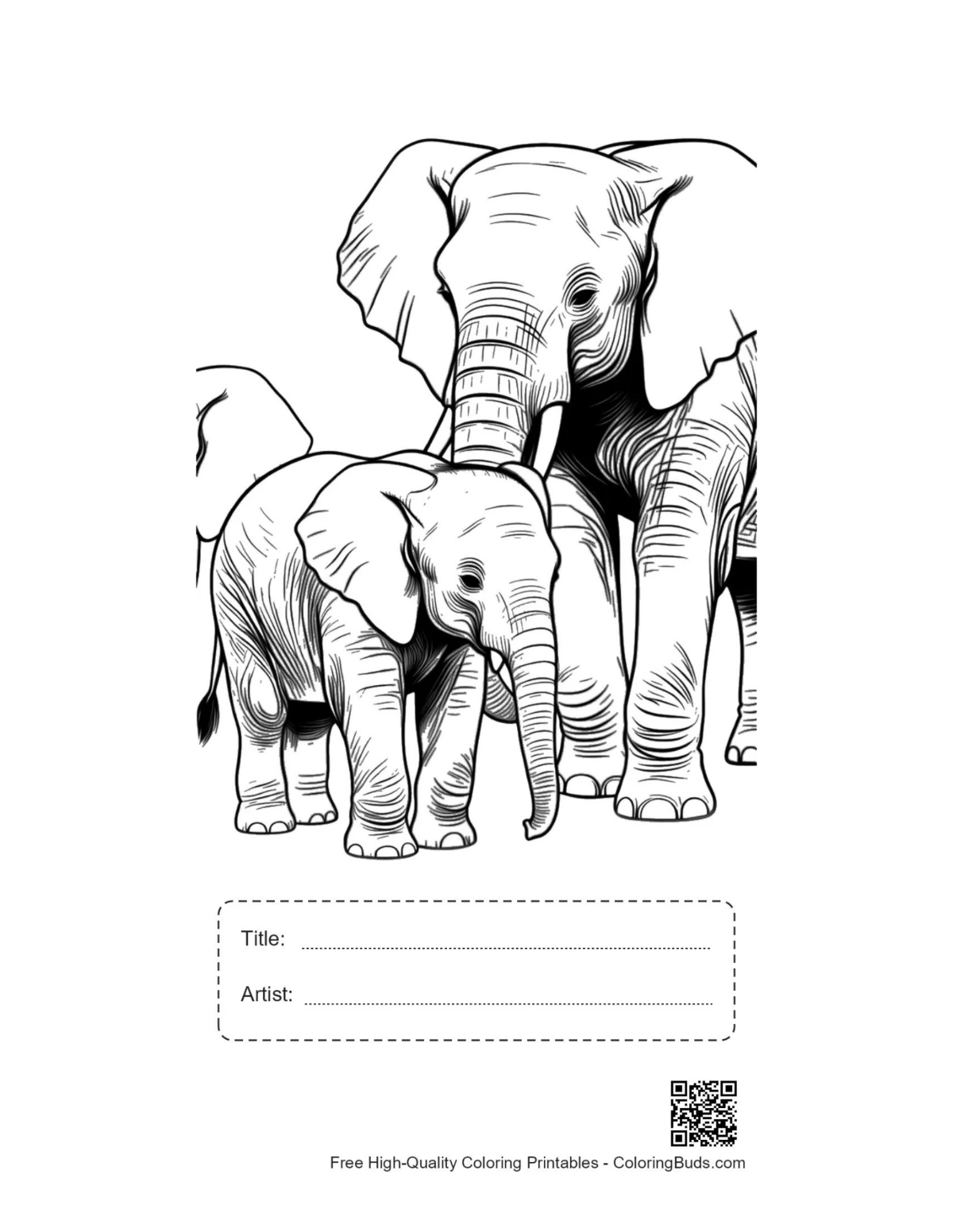 Baby elephant family printable with title box