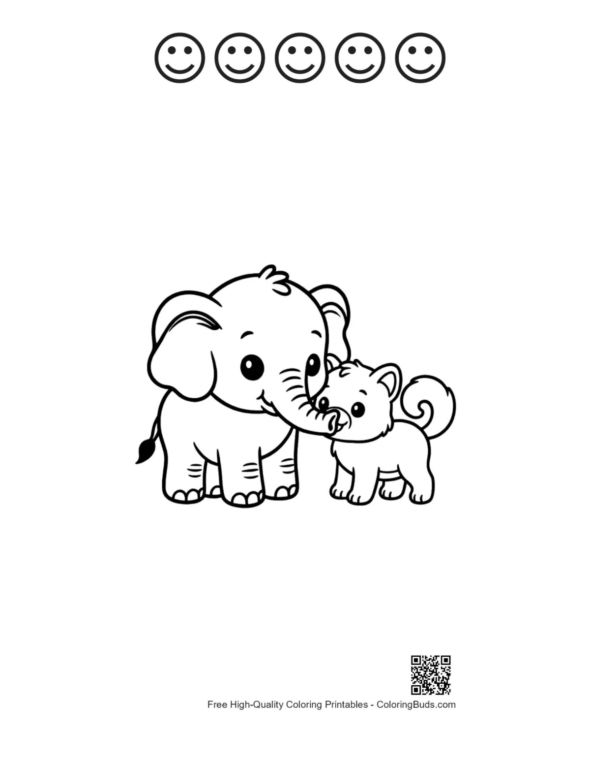 Happy face baby elephant nuzzling printable