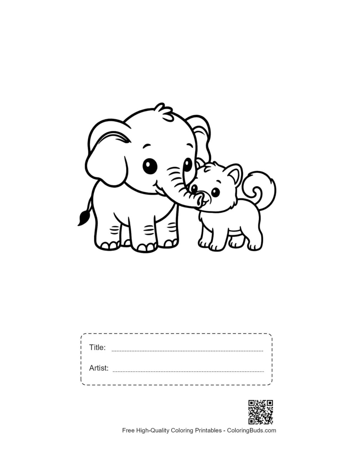 Baby elephant printable with title box