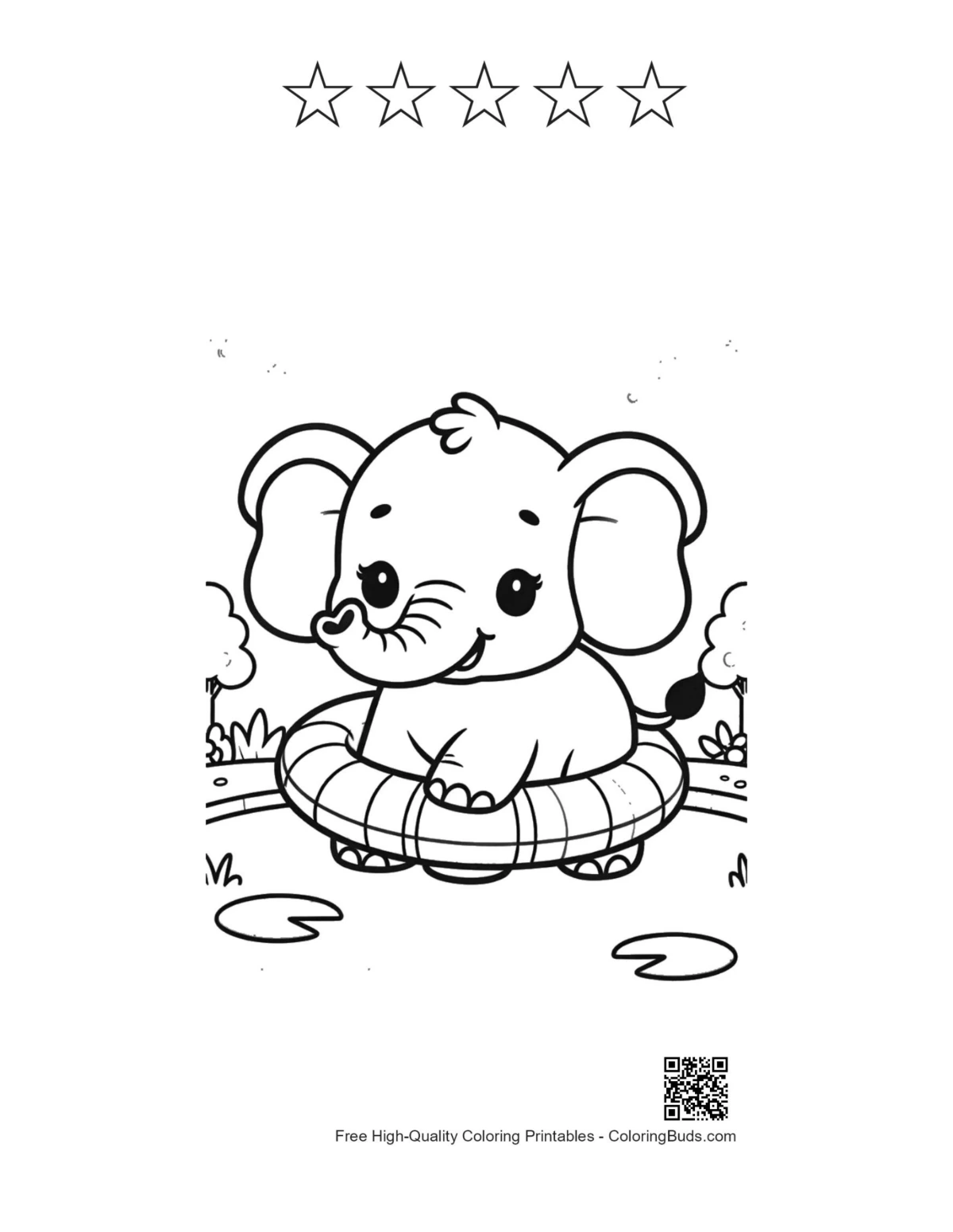 baby elephant printable with 5 star outlines