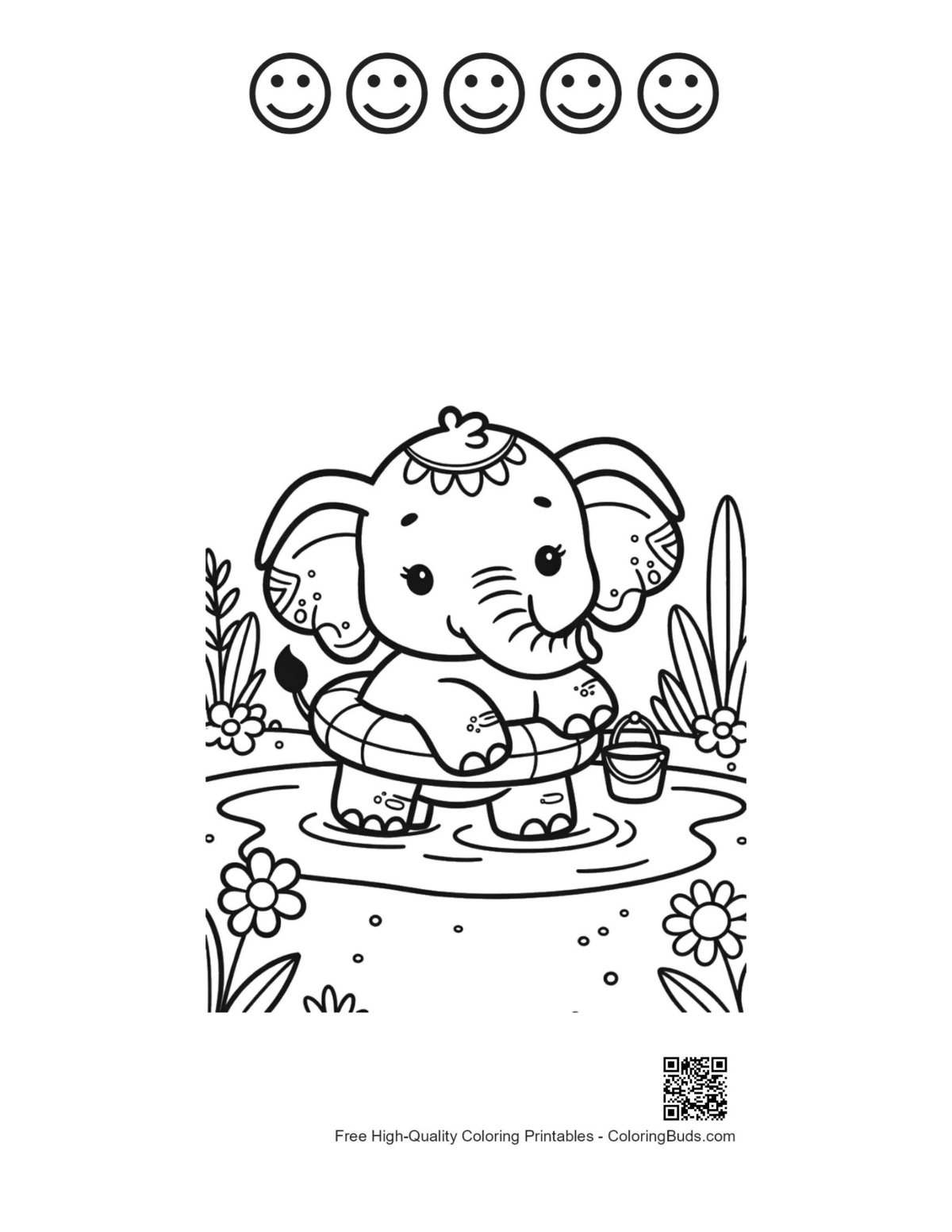elephant calf ball happy faces printable outline