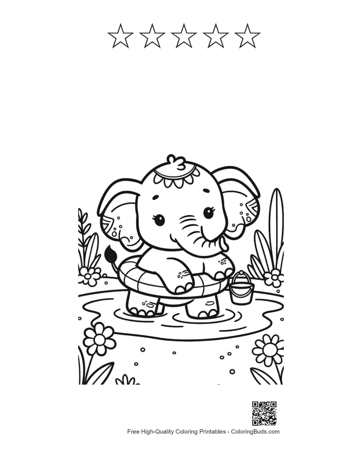 small elephant with ball and stars printable page