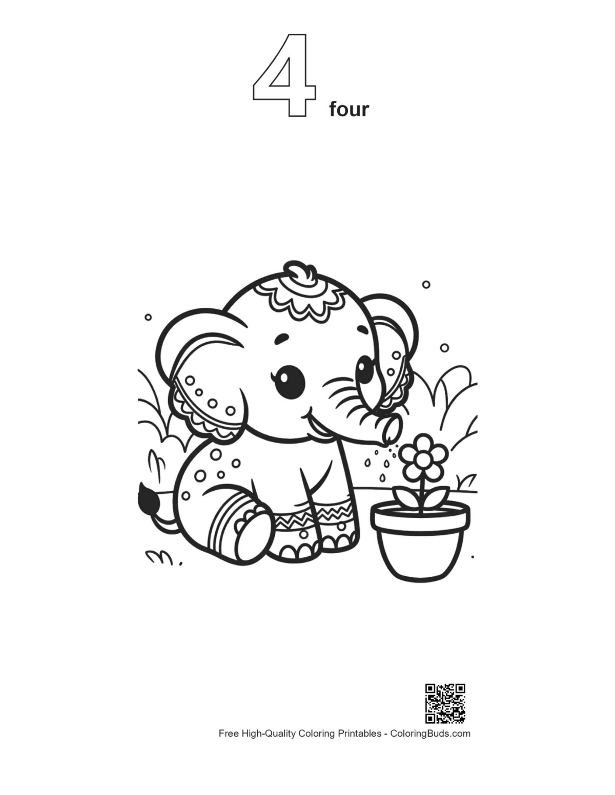 Numbered outline Baby Elephant balancing printable