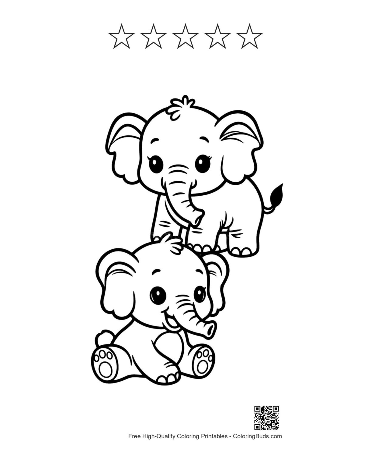 Baby elephants printable with 5 star outlines